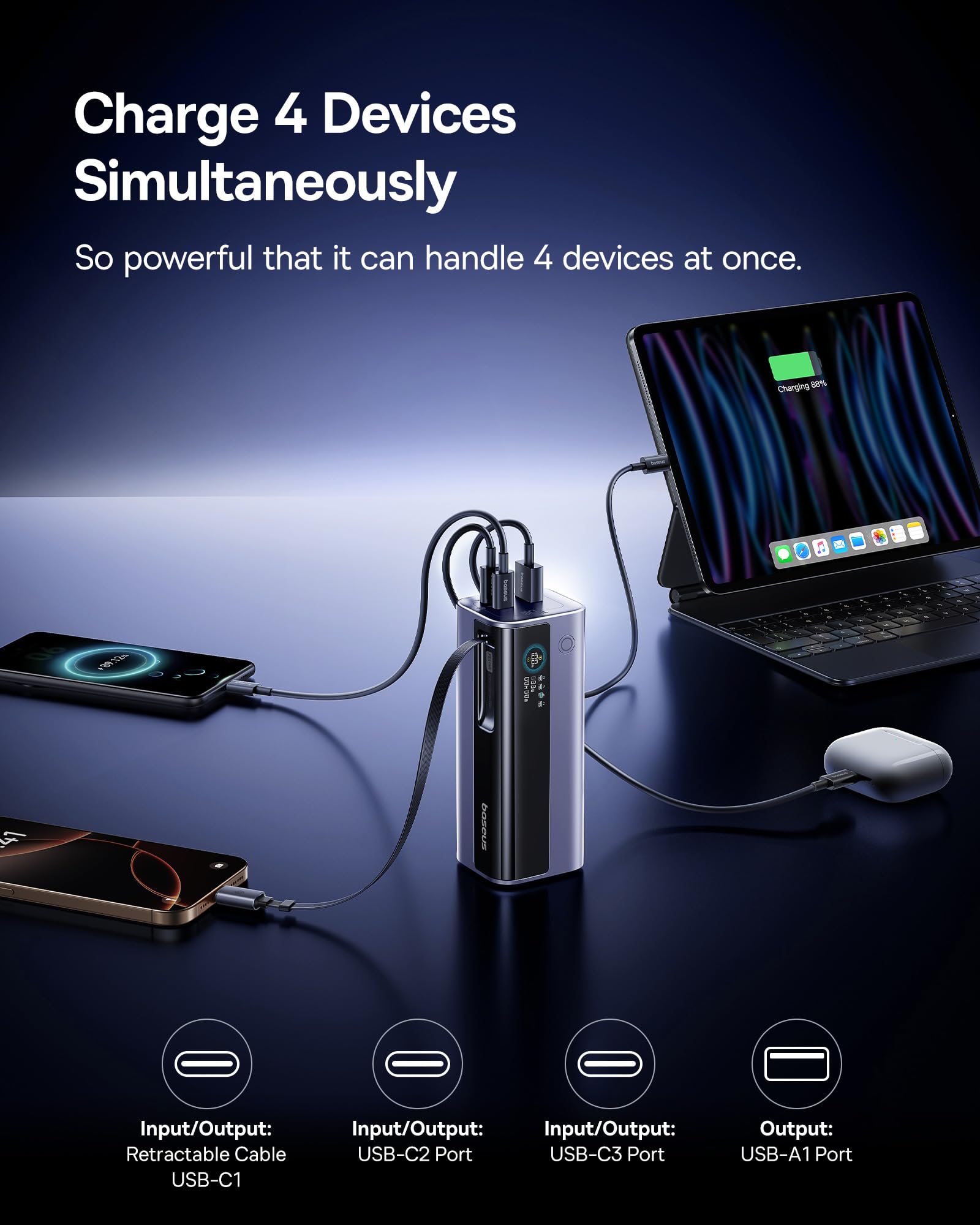 Foto 6 pulgar | Power Bank Baseus Laptop 20.000 Mah 145 W Con Cable Retráctil - Venta Internacional.
