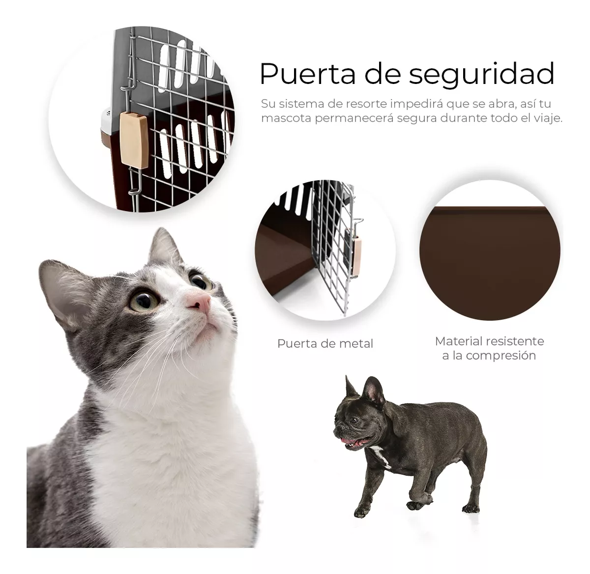 Foto 4 pulgar | Jaula Transportadora Portatil Perro Gato Conejo Mascota Cafe Blanco