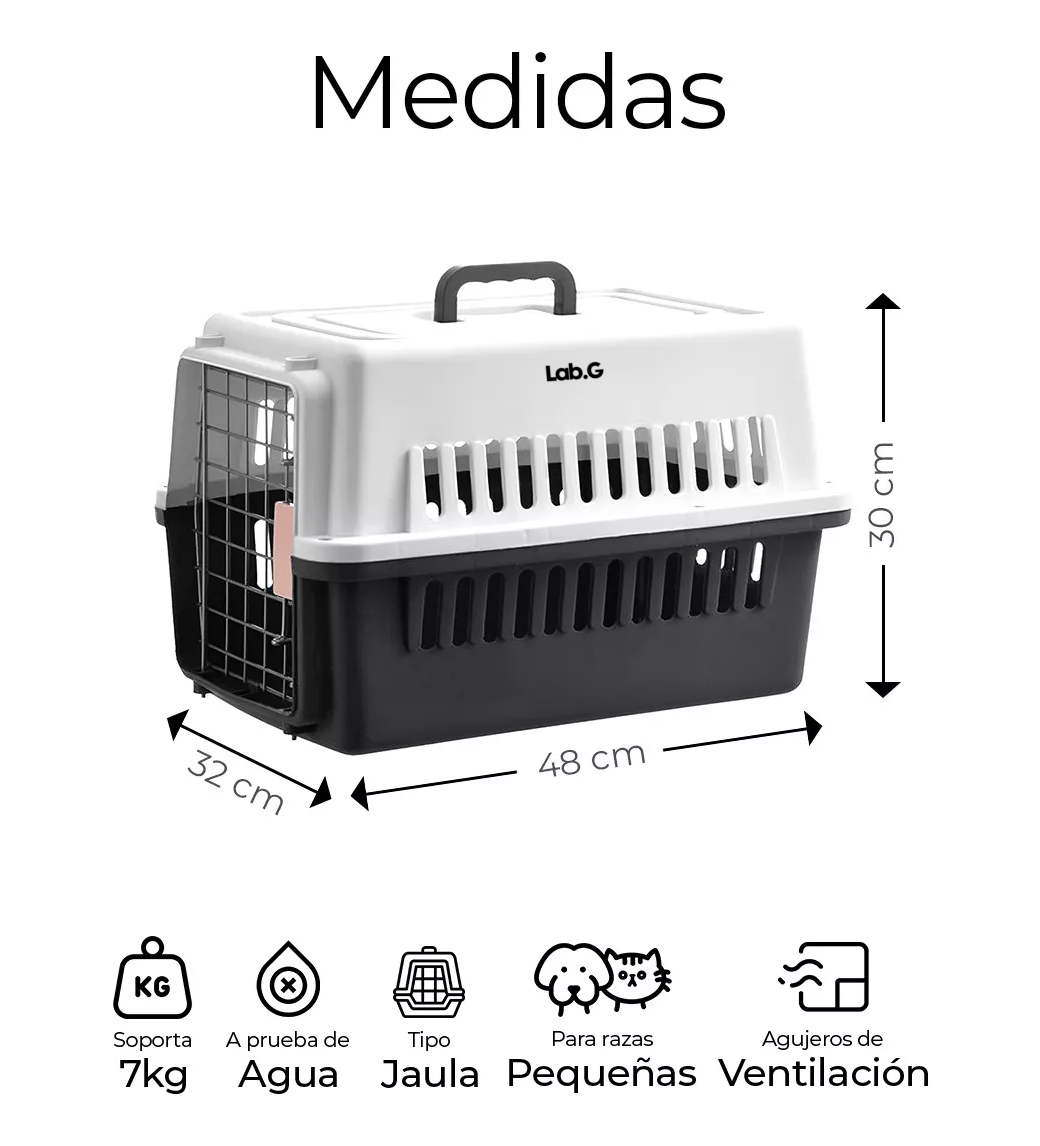 Foto 2 | Jaula Transportadora Portatil Perro Gato Conejo Mascota Negro Blanco