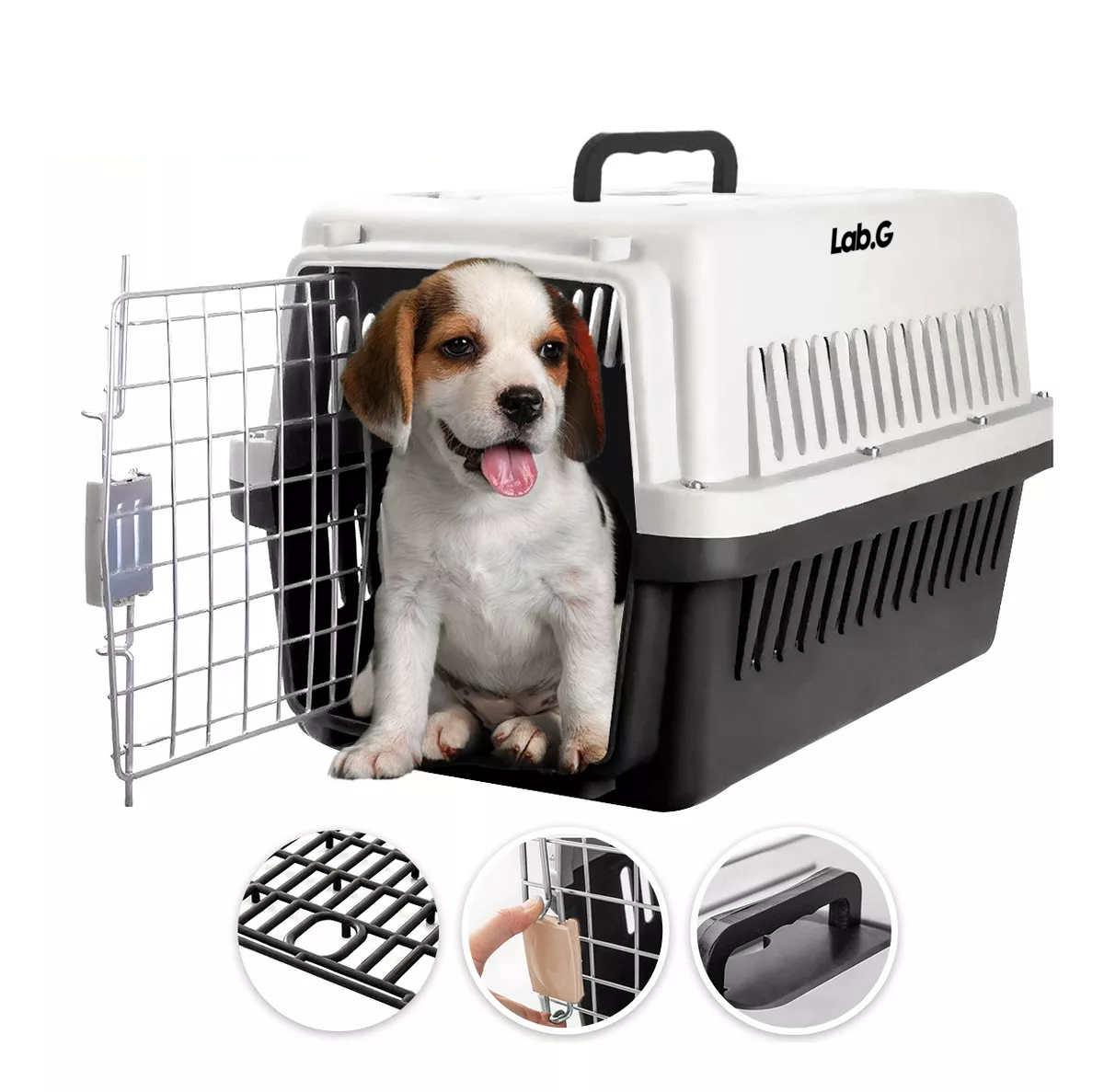 Foto 5 | Jaula Transportadora Portatil Perro Gato Conejo Mascota Negro Blanco