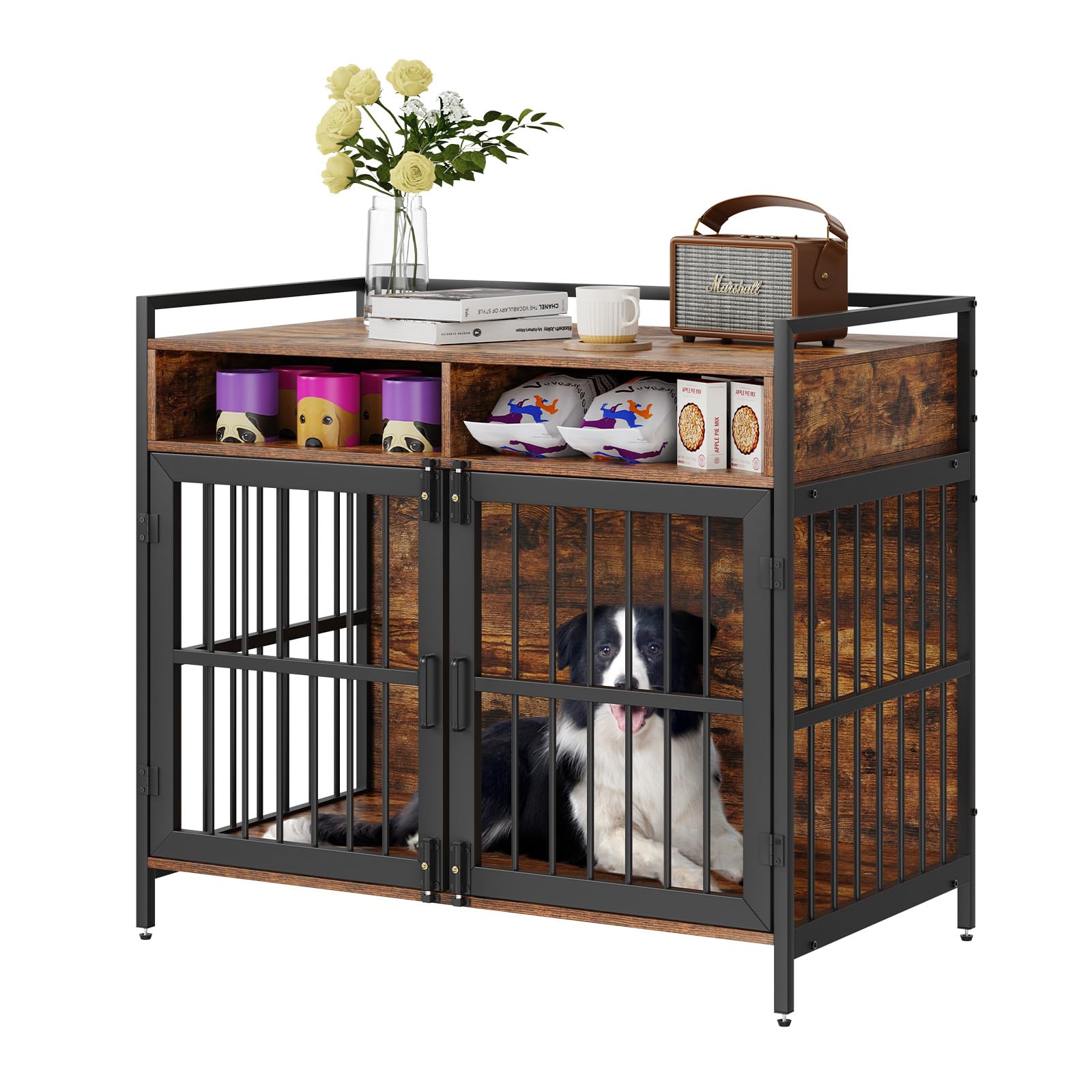 Mueble Tipo Jaula Para Perros Vevor Furniture Style 104 Cm, Color Marrón Rústico - Venta Internacional.