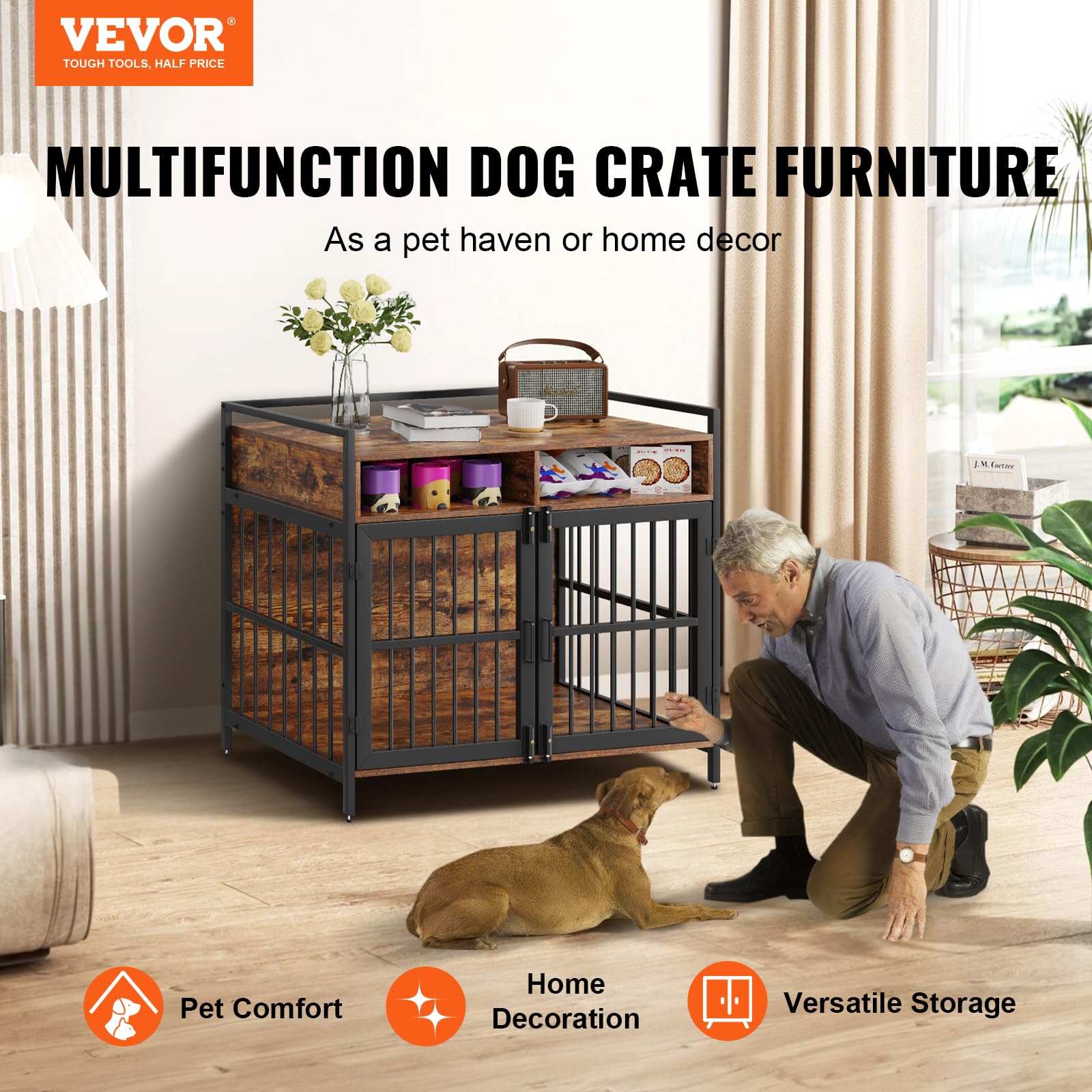 Foto 2 | Mueble Tipo Jaula Para Perros Vevor Furniture Style 104 Cm, Color Marrón Rústico - Venta Internacional.