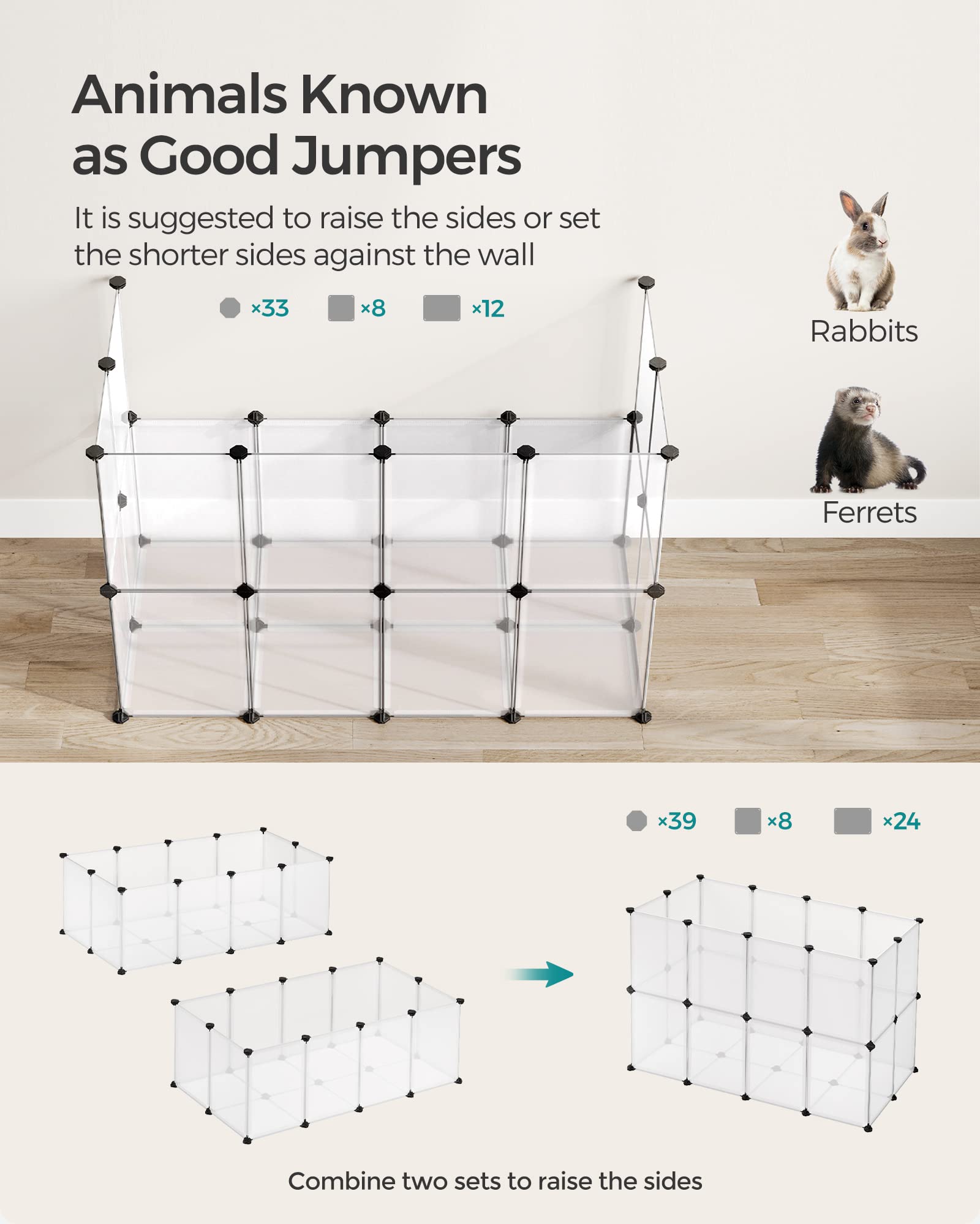 Foto 5 pulgar | Pet Playpen Songmics Ulpc001w01 125 X 63 X 42 Cm Para Animales Pequeños - Venta Internacional.