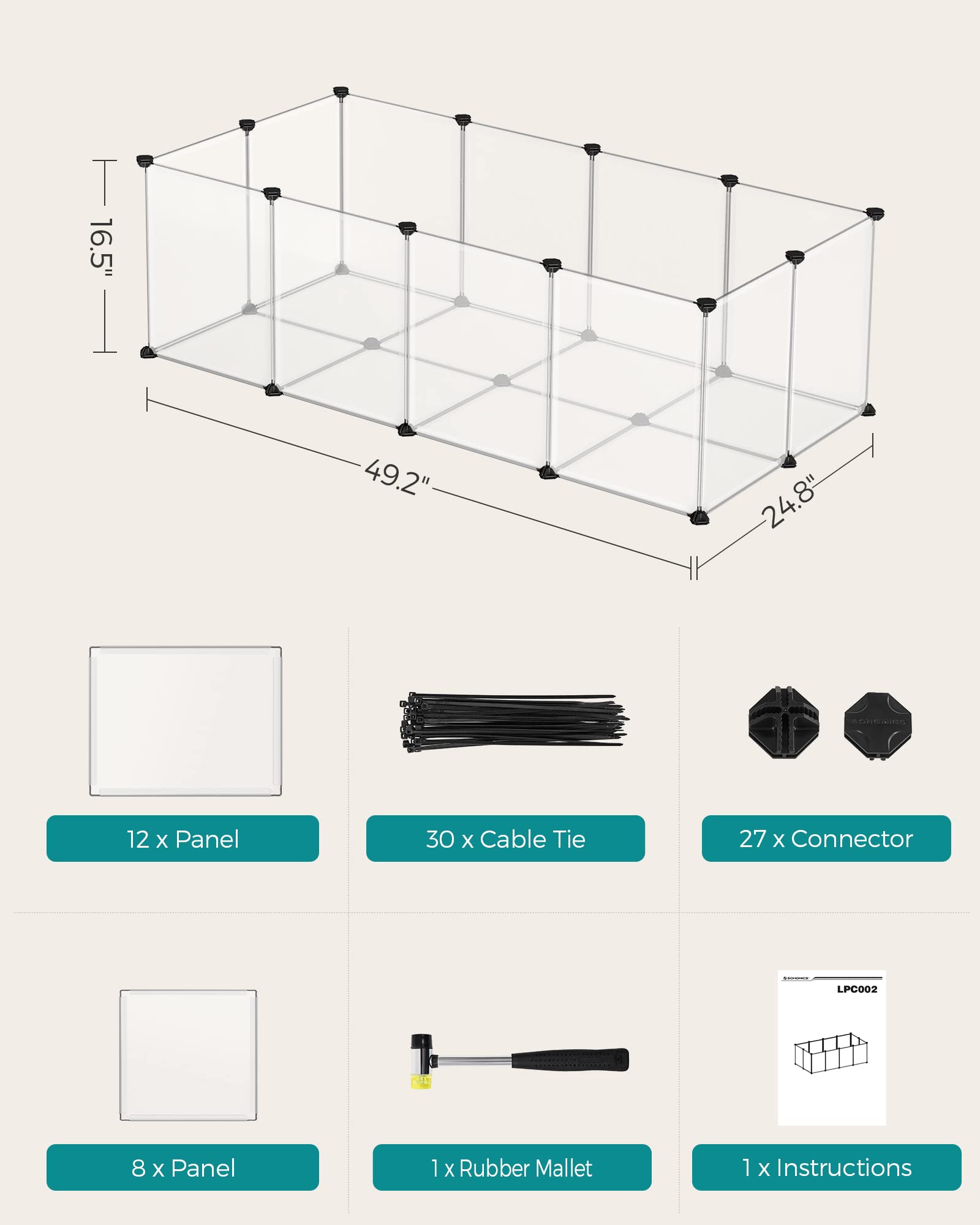 Foto 7 pulgar | Pet Playpen Songmics Ulpc001w01 125 X 63 X 42 Cm Para Animales Pequeños - Venta Internacional.