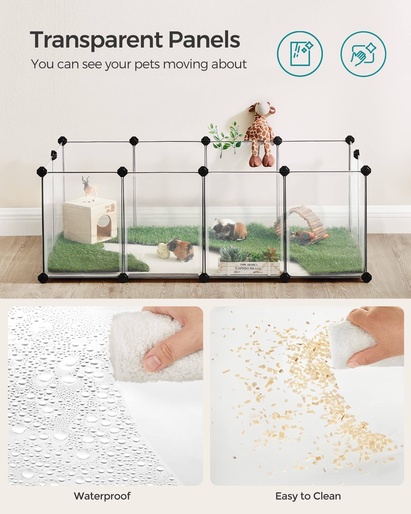 Foto 8 pulgar | Pet Playpen Songmics Ulpc001w01 125 X 63 X 42 Cm Para Animales Pequeños - Venta Internacional.