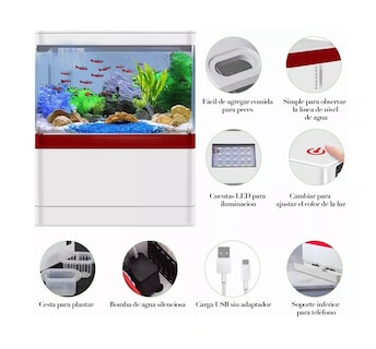 Foto 3 | Mini Pecera Para Pez Betta Con Filtro Luz Led 1.8 L Acuario Blanco