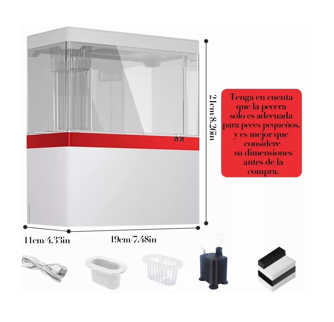 Foto 6 pulgar | Mini Pecera Para Pez Betta Con Filtro Luz Led 1.8 L Acuario Blanco