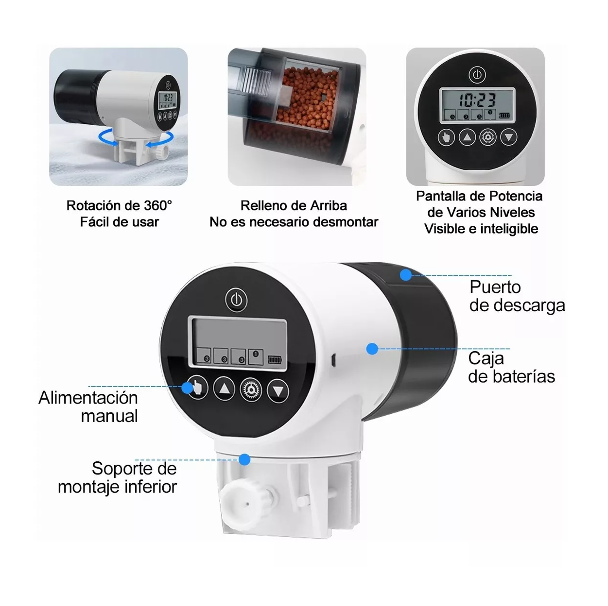 Foto 5 pulgar | Alimentador Dispensador Automático de Peces Capacidad 200 Ml Blanco/Negro