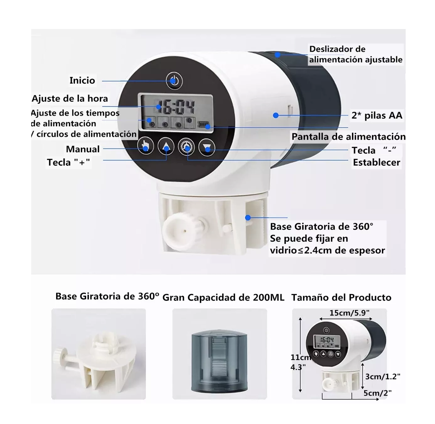 Foto 5 | Alimentador Dispensador Automático de Peces Capacidad 200 Ml Blanco/Negro