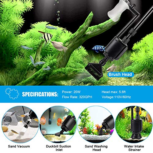 Foto 6 pulgar | Limpiador De Grava Para Acuarios Aqqa, Peceras Eléctricas 6 En 1, 20 W - Venta Internacional.