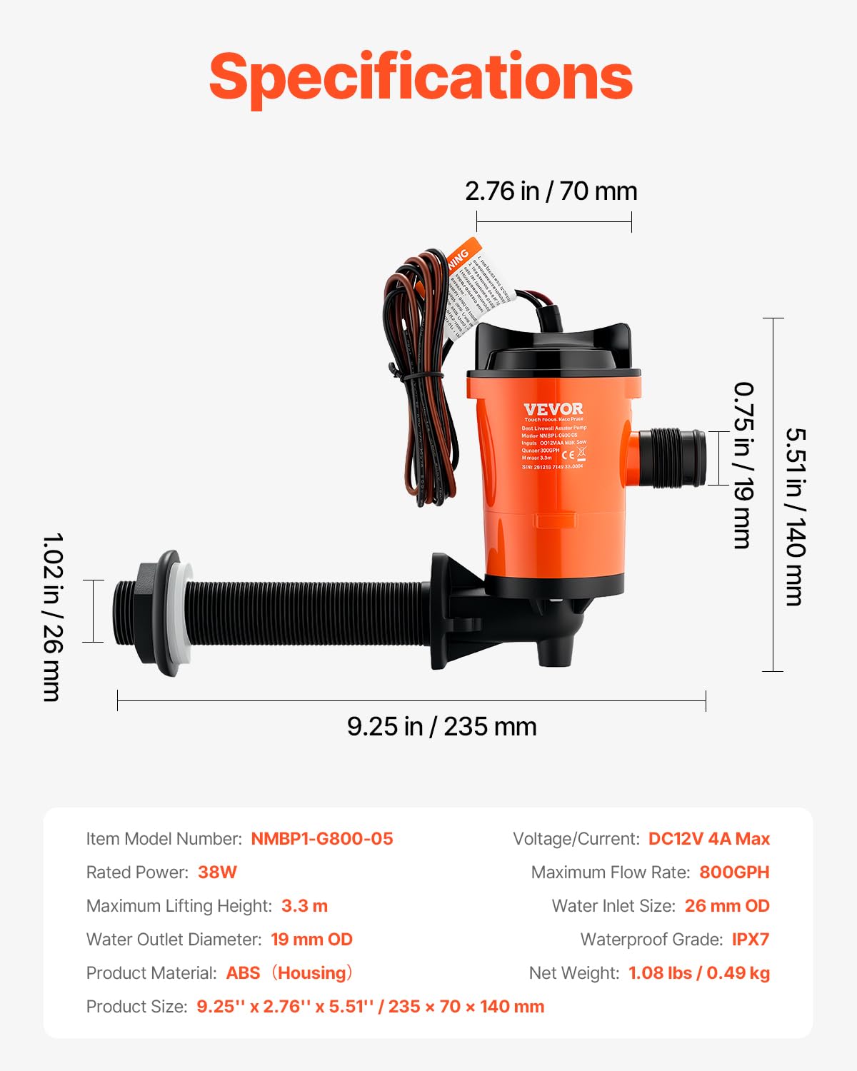Foto 8 pulgar | Aireador Livewell Pump Vevor 800 Gph 12 V Para Barco Con Motor - Venta Internacional.