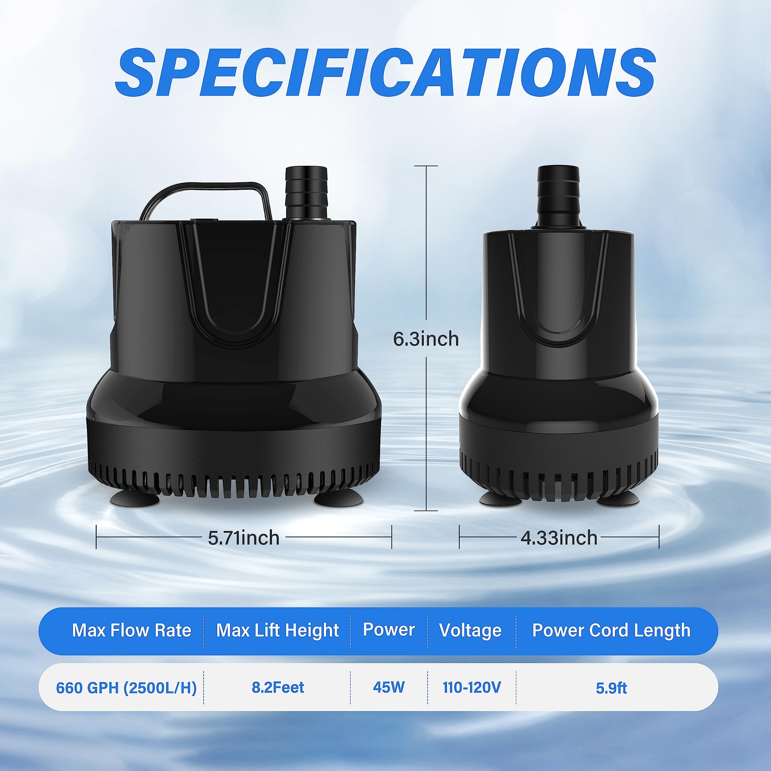 Foto 7 pulgar | Bomba De Agua Simple Deluxe 660gph Sumergible 2500l/h 45w - Venta Internacional.