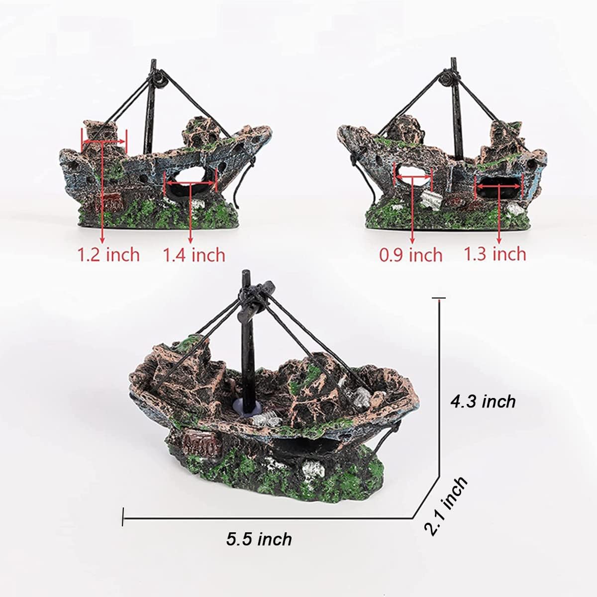 Foto 5 pulgar | Resina Para Decoración De Acuarios, Diseño De Barco Hundido Y Naufragado, Para Peces Bronceados - Venta Internacional.