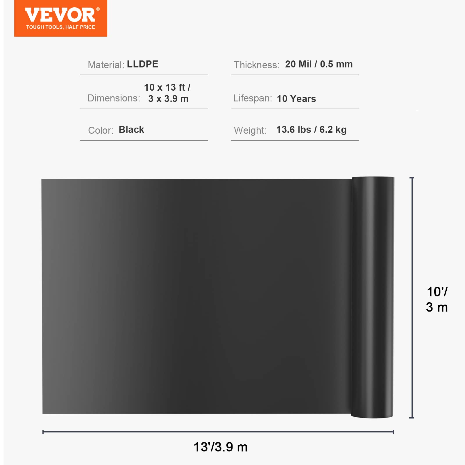 Foto 7 | Pond Liner Vevor, Material Lldpe De 10 X 13 Pies, 20 Mil De Espesor - Venta Internacional.