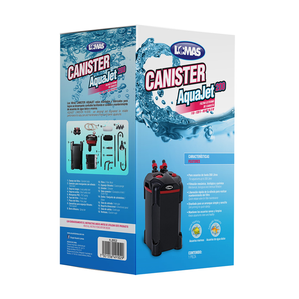 Foto 4 pulgar | Filtro Externo Canister Aquajet Lomas FL8902 color Negro de Hasta 200 Litros para Peceras