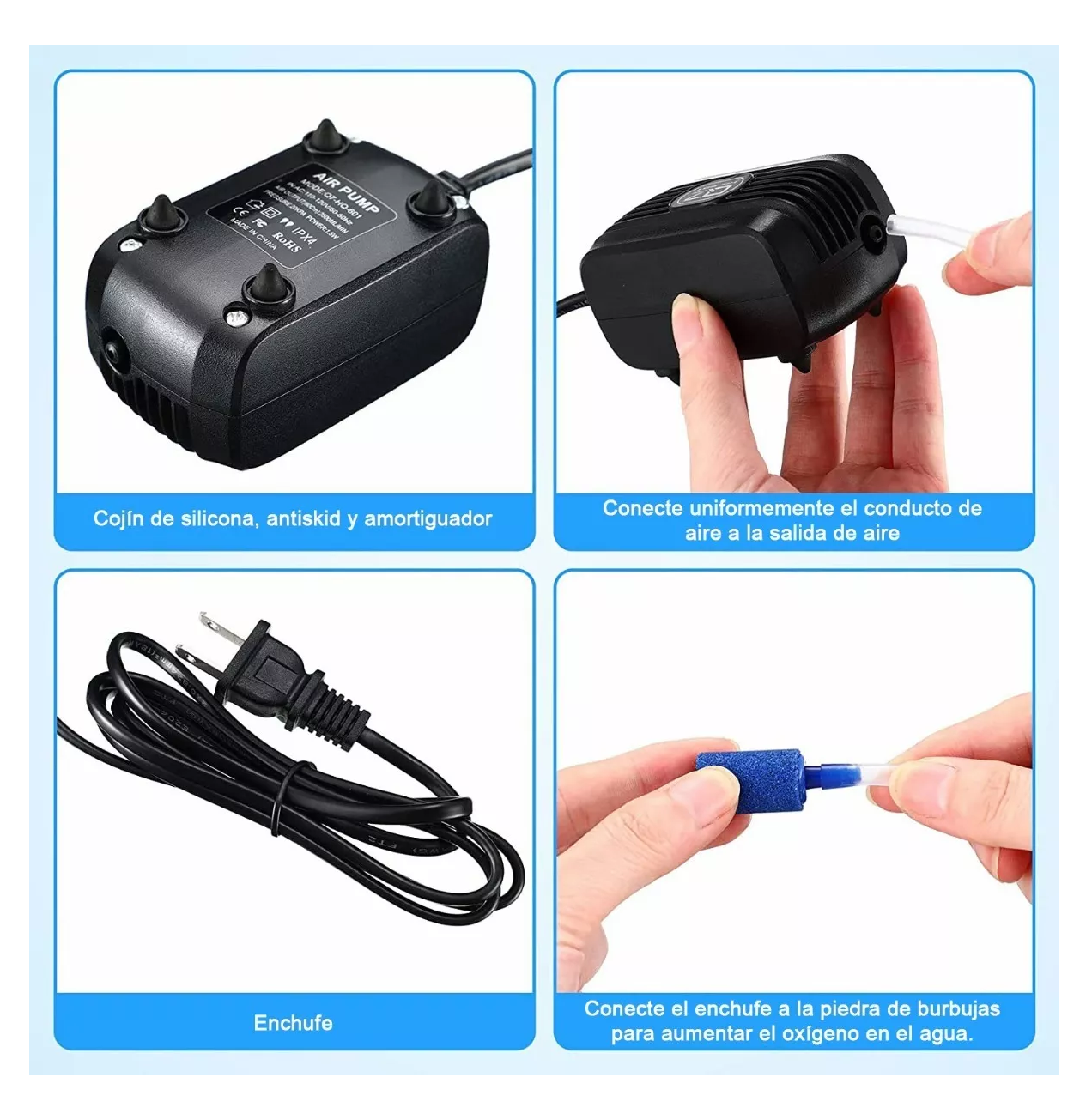 Foto 3 pulgar | Bomba De Aire Oxigeno Acuario 300l Para Pecera Y 2 M Tubo 3w Negro