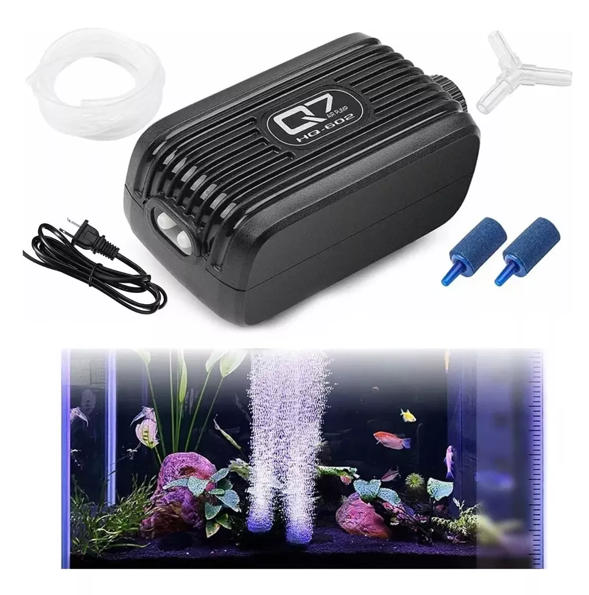 Foto 6 pulgar | Bomba De Aire Oxigeno Acuario 300l Para Pecera Y 2 M Tubo 3w Negro