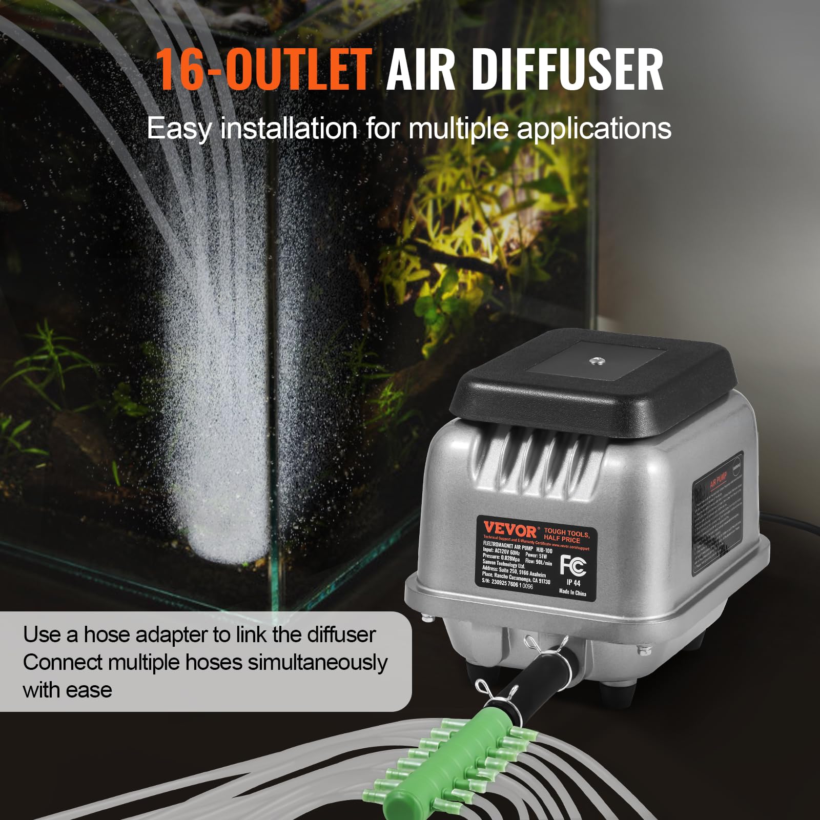 Foto 5 pulgar | Bomba De Aire Lineal Vevor Con Flujo De Aire De 90 L/min Para Estanques De 1/4 De Acre - Venta Internacional.