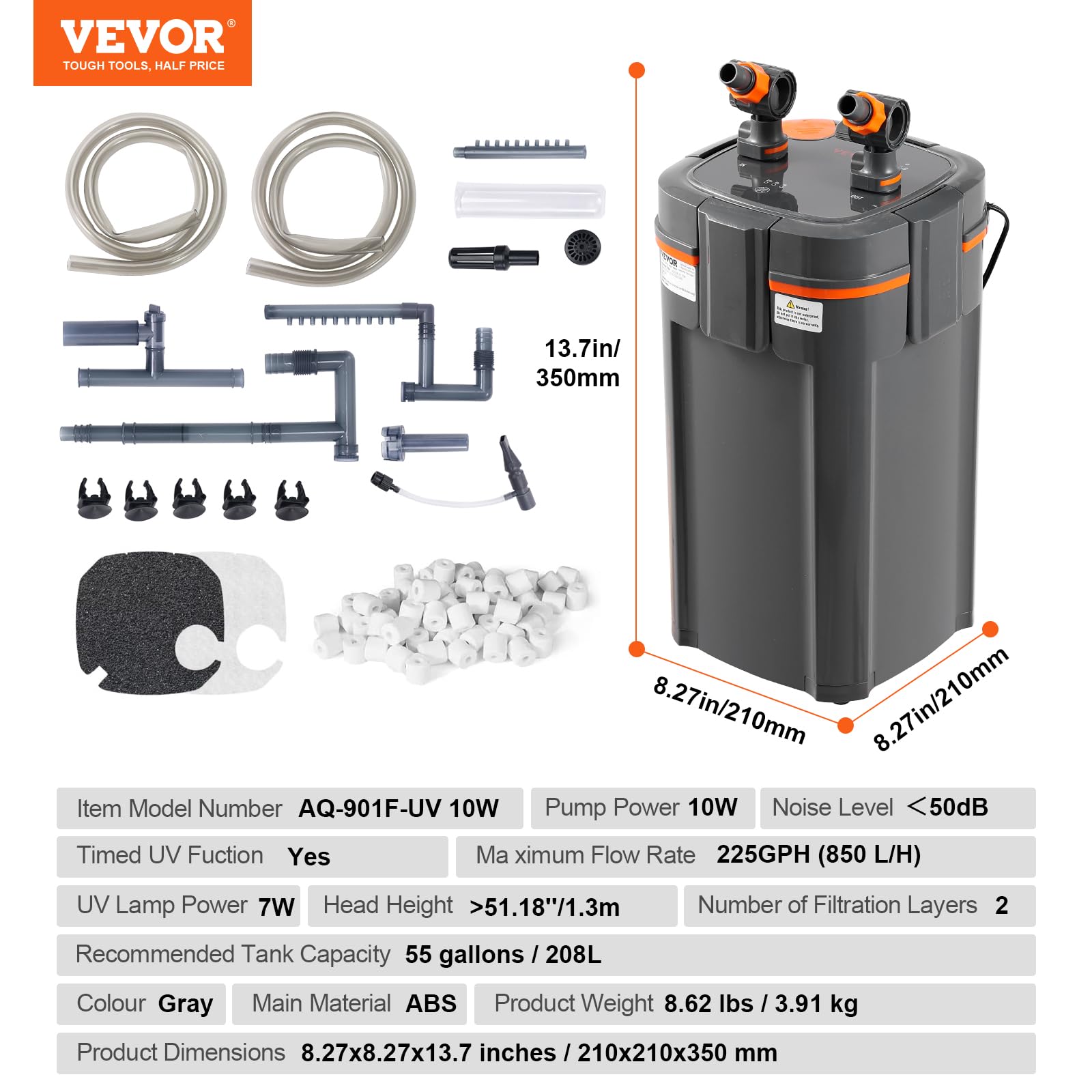 Foto 8 pulgar | Filtro De Acuario Vevor 850l/h 10w 35-55 Galones Con Uv 225gph - Venta Internacional.