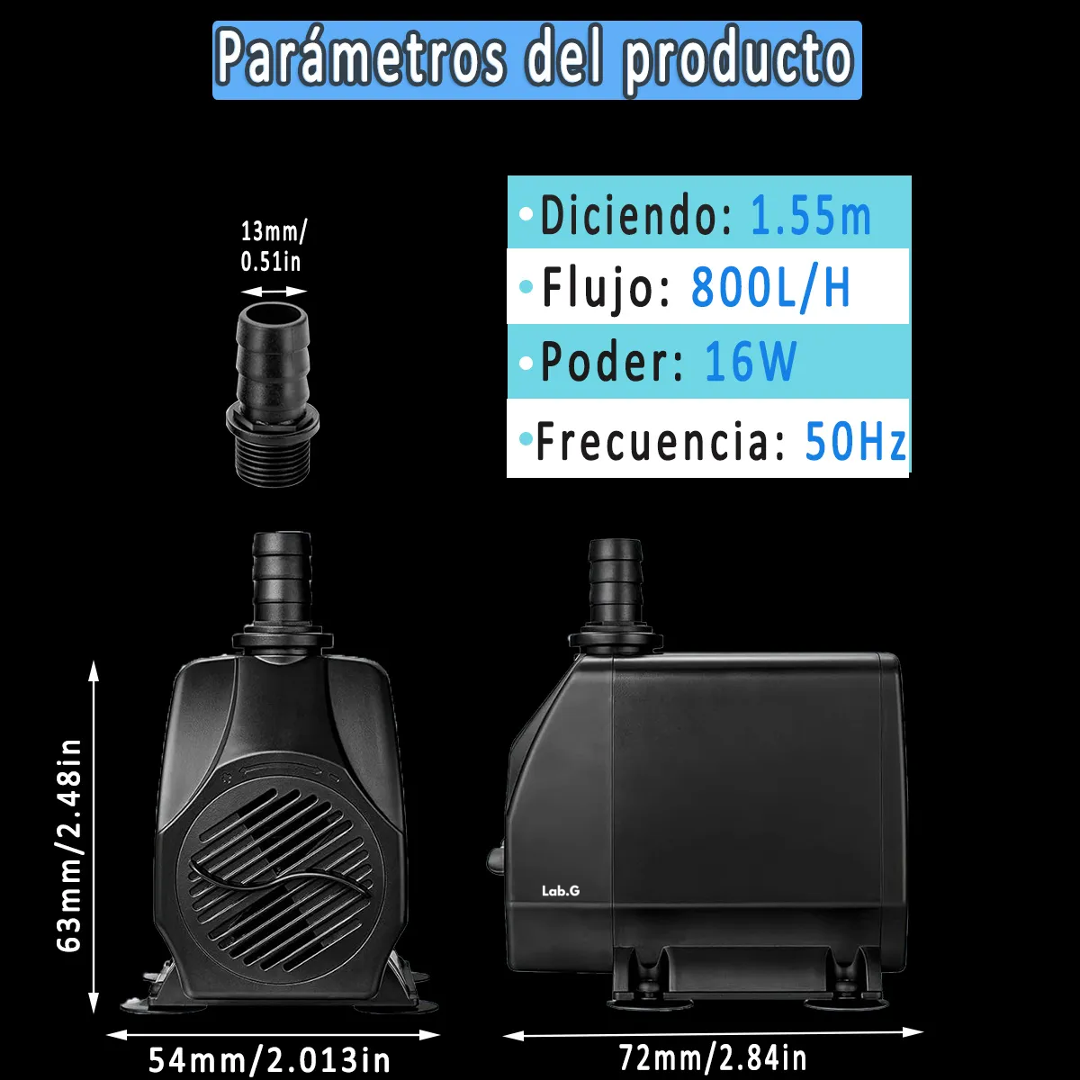 Foto 4 pulgar | Bomba Lab.g De Agua Sumergible Pecera Negro
