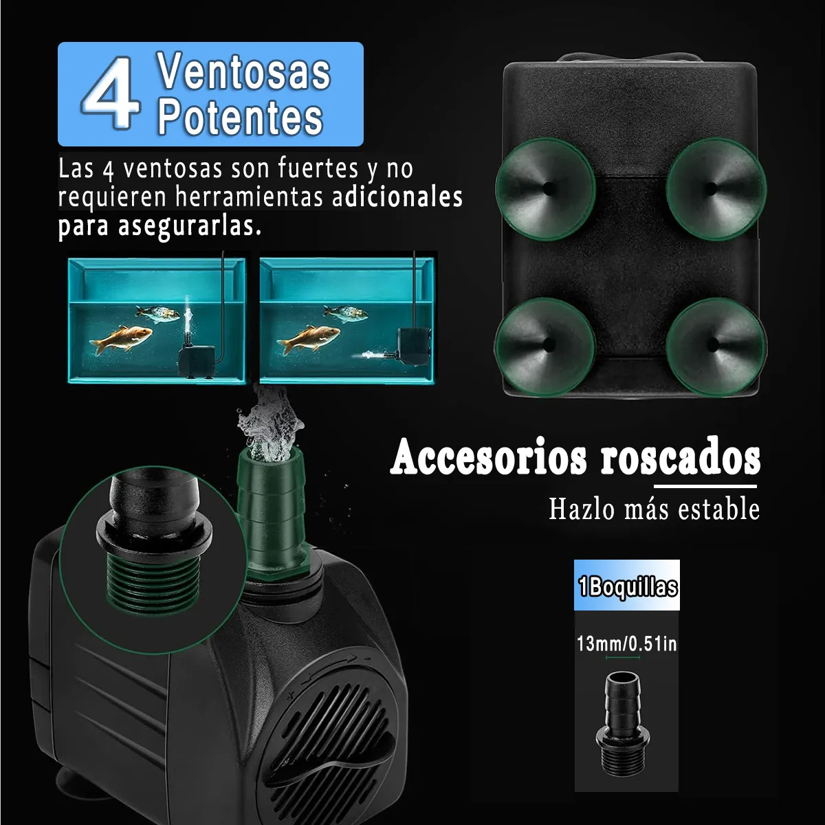 Foto 5 pulgar | Bomba Lab.g De Agua Sumergible Pecera Negro