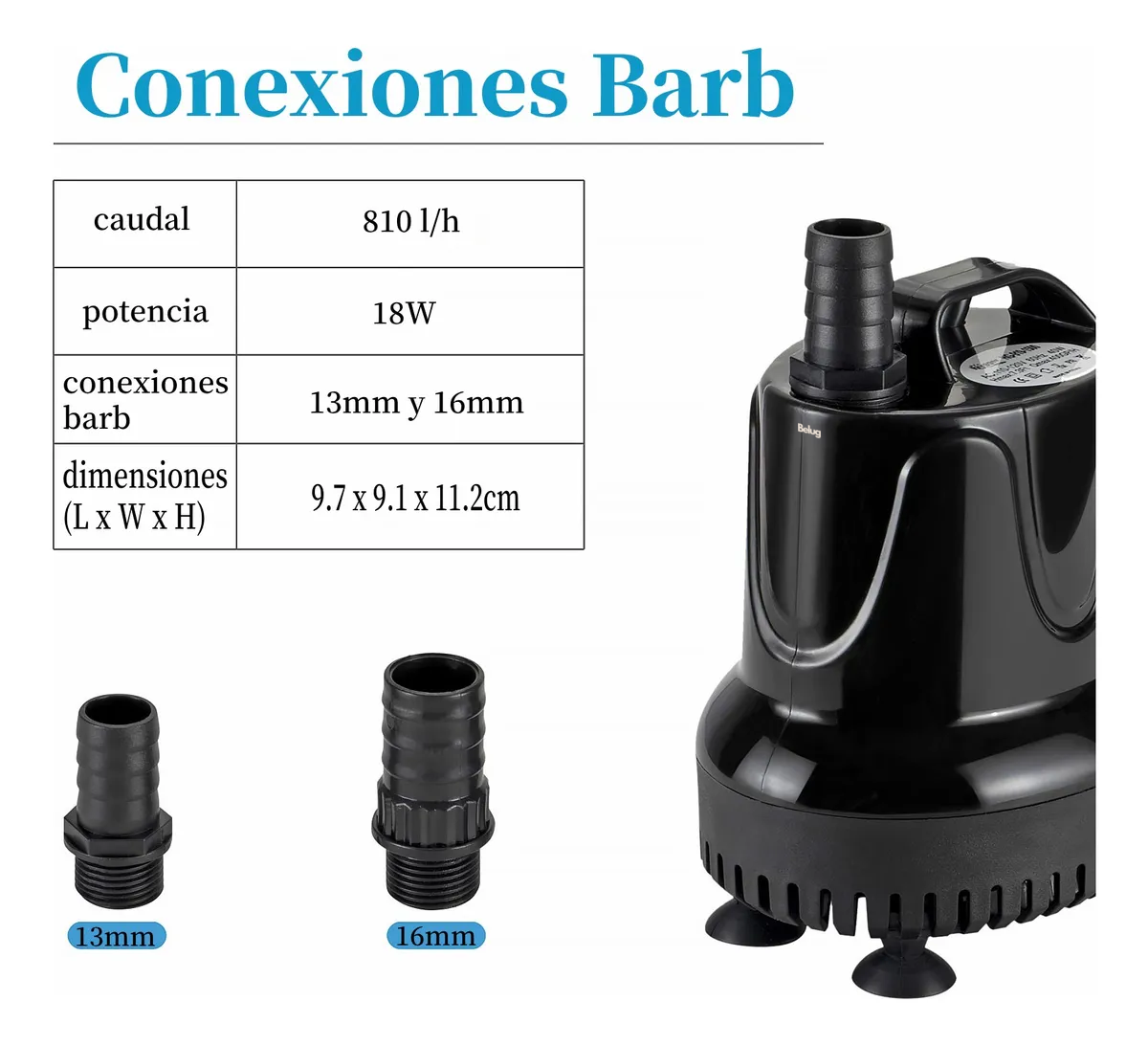 Foto 4 pulgar | Bomba Belug De Agua Pecera Negro 3pz