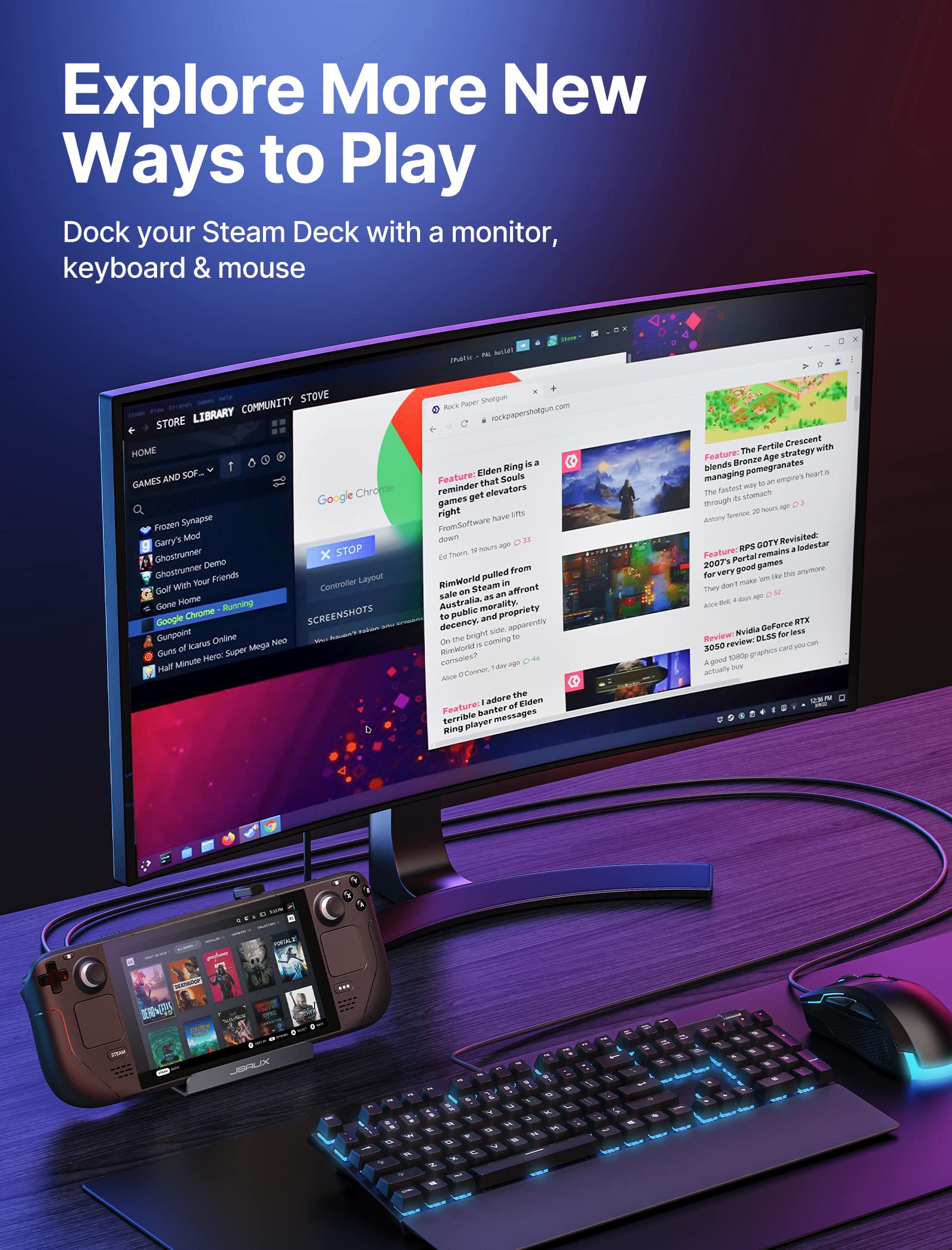 Foto 3 | Estación de Acoplamiento Jsaux para Steam Deck/rog Ally 5 en 1 - Venta Internacional