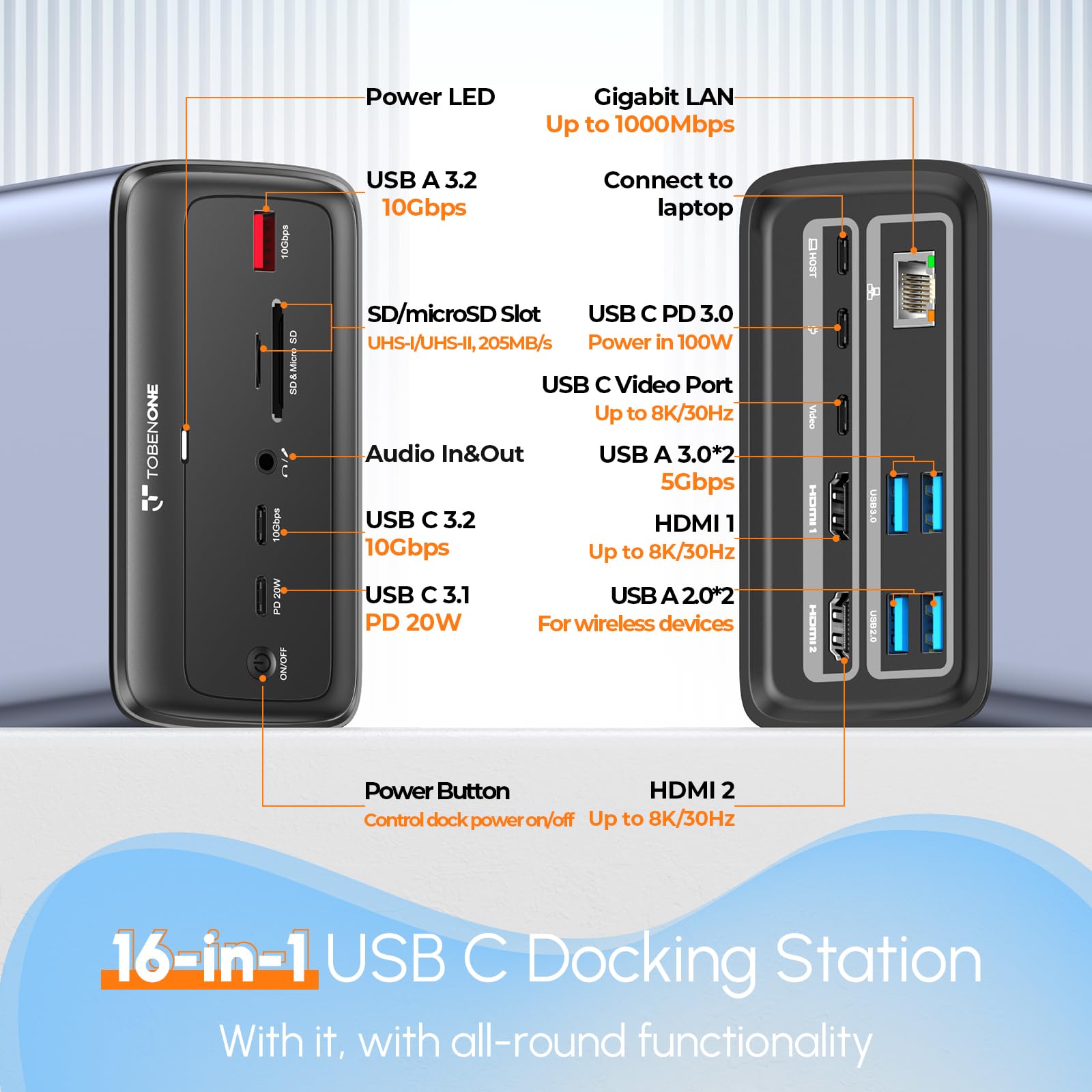 Foto 3 pulgar | Estación De Acoplamiento Usb C Para Pantalla Triple 4k Tobenone Uds038 - Venta Internacional.