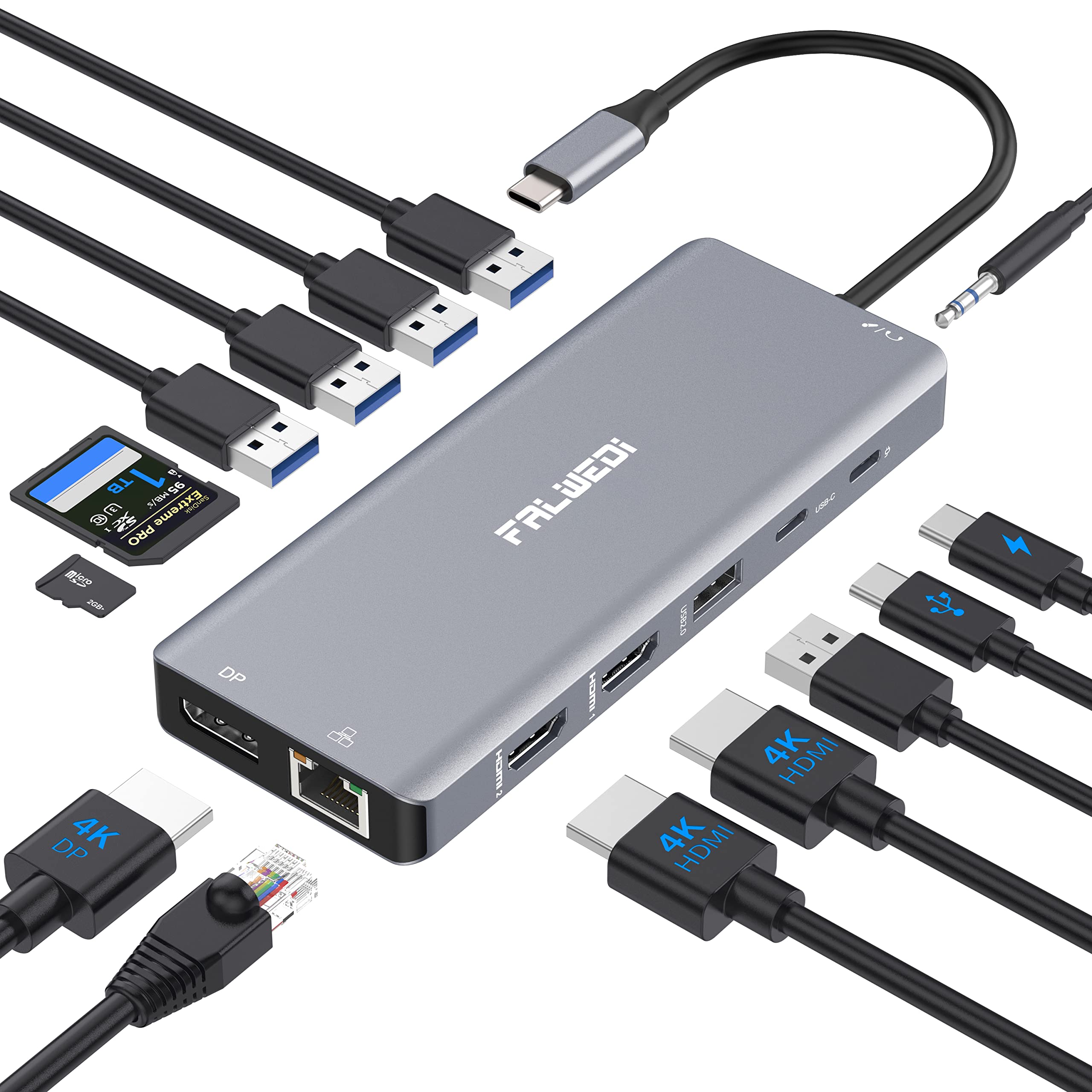 Estación De Acoplamiento Usb C Para Portátil Con Doble Monitor 14 En 1 Falwedi - Venta Internacional.