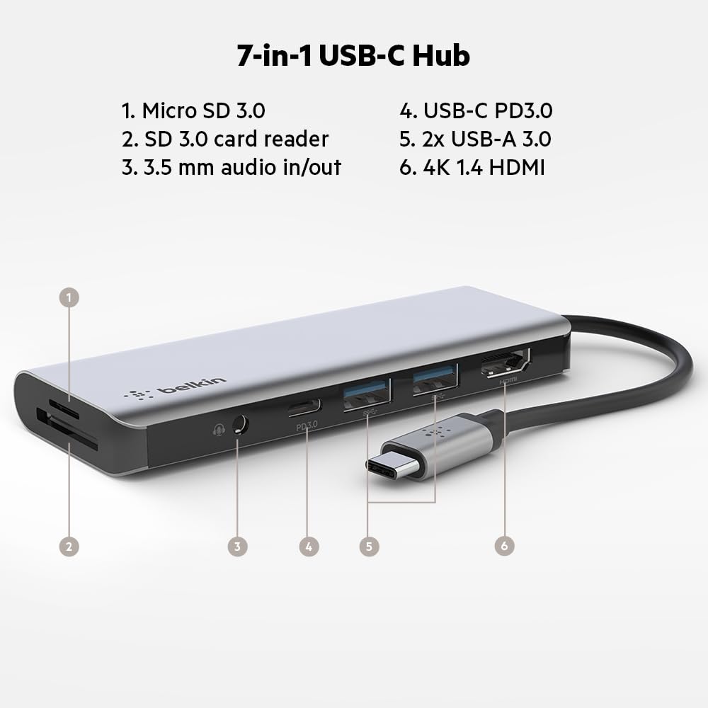 Foto 3 pulgar | Hub Usb-c Estación De Acoplamiento Multipuerto 7 En 1 Belkin De 85 W Pd - Venta Internacional.