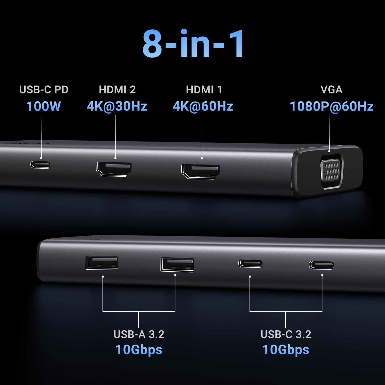 Foto 2 | Hub Usb C Ugreen Revodok 8 En 1 Con Triple Pantalla, 10 Gbps - Venta Internacional.