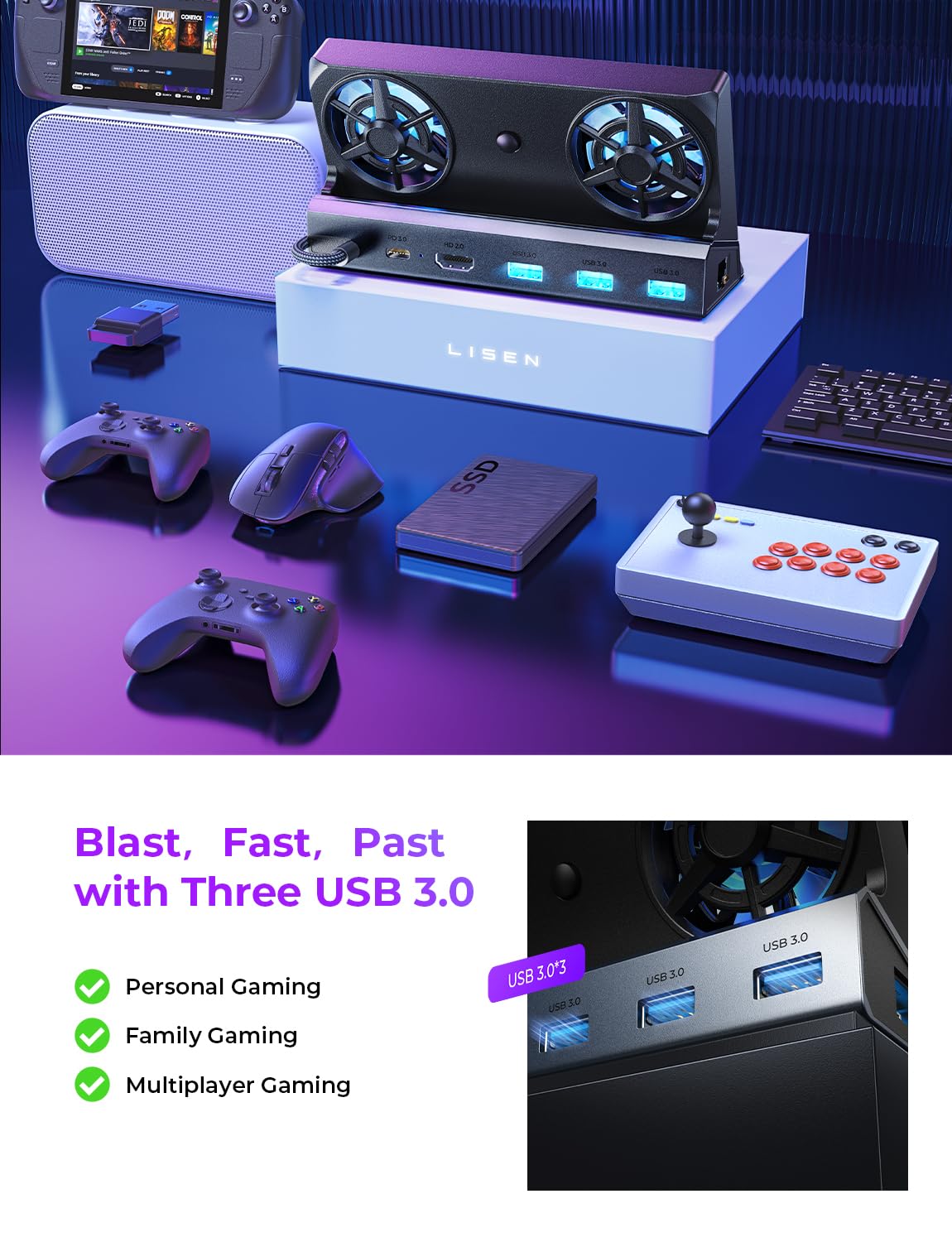 Foto 7 | Estación De Acoplamiento Lisen Para Asus Rog Ally X, Steam Deck Y Lenovo Legion Go Con Doble Ventilador - Venta I