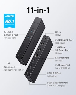 Foto 2 | Estación De Acoplamiento Anker 568 Usb-c (11 En 1, Usb4) 100 W Gris - Venta Internacional.