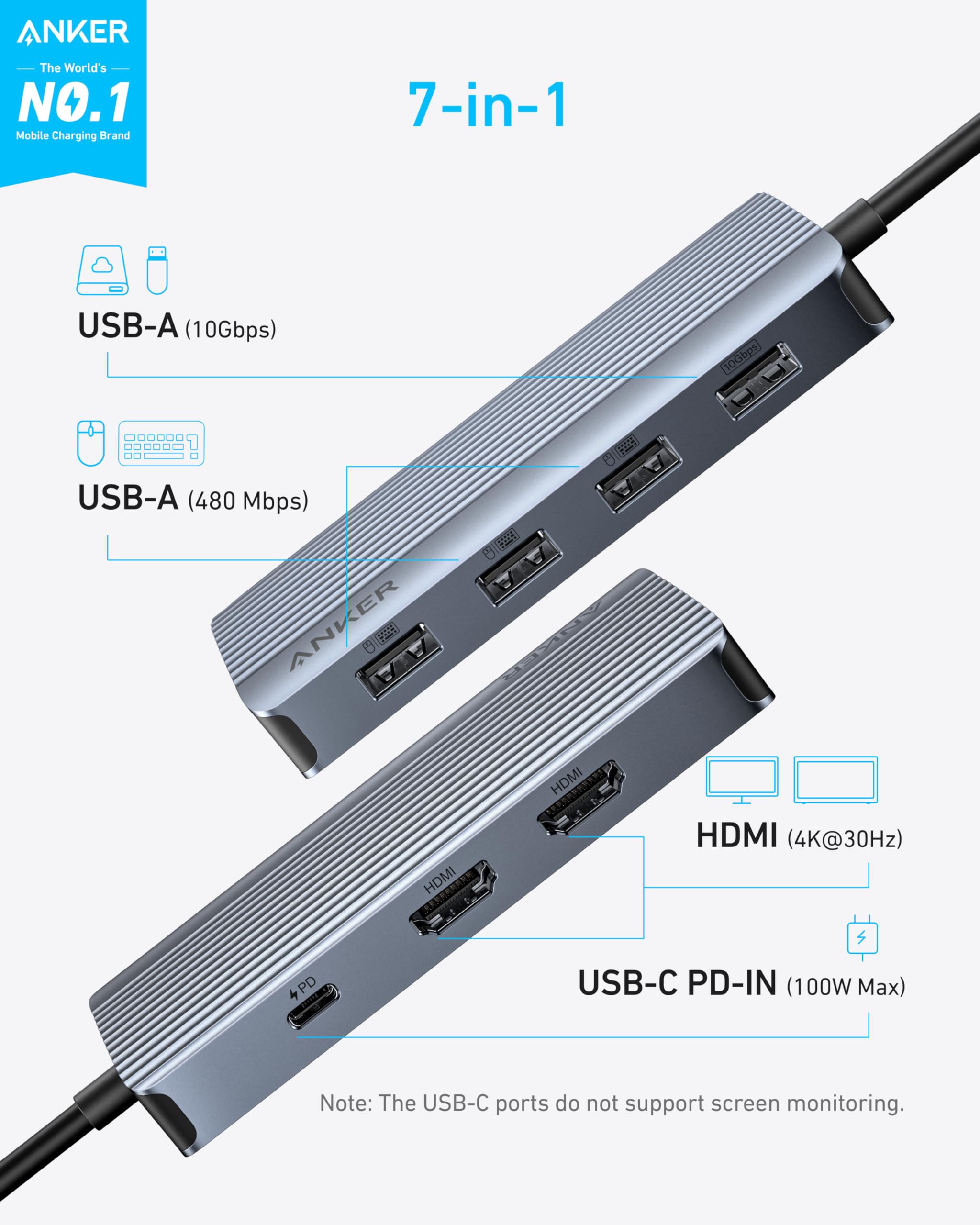 Foto 3 pulgar | Hub Usb-c Anker 7 En 1 Con Doble Monitor Hdmi Para Macbook Air/pro De 100 W - Venta Internacional.