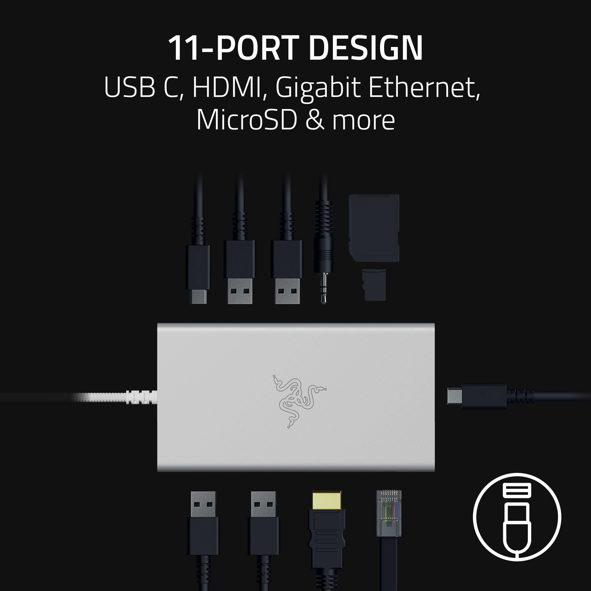 Foto 2 | Estación De Carga Razer Usb C Dock De 11 Puertos 85 W 4k 60 Hz - Mercury - Venta Internacional.
