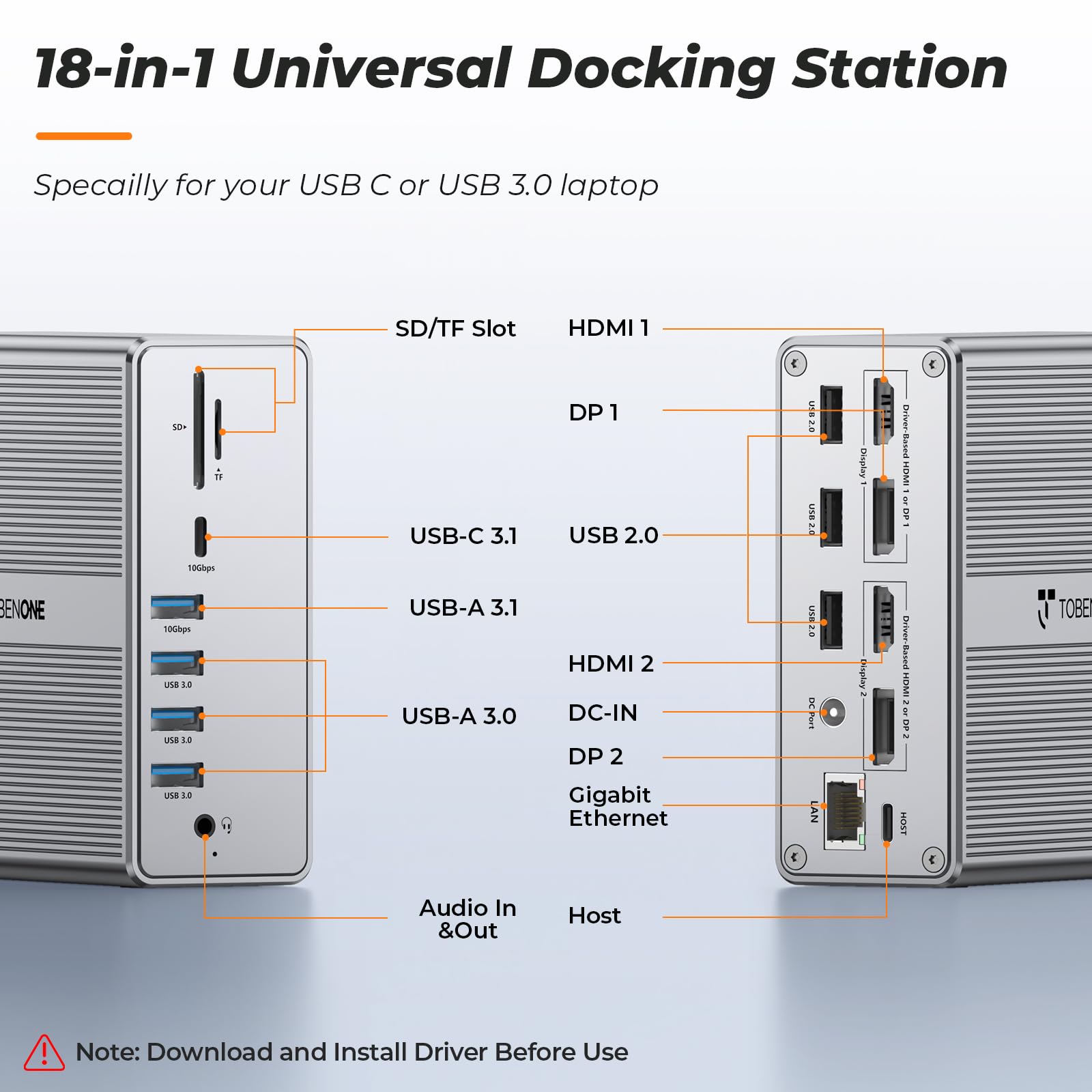 Foto 3 pulgar | Estación De Acoplamiento Tobenone Para Doble Monitor 4k @60hz Usb-c 65w Pd - Venta Internacional.