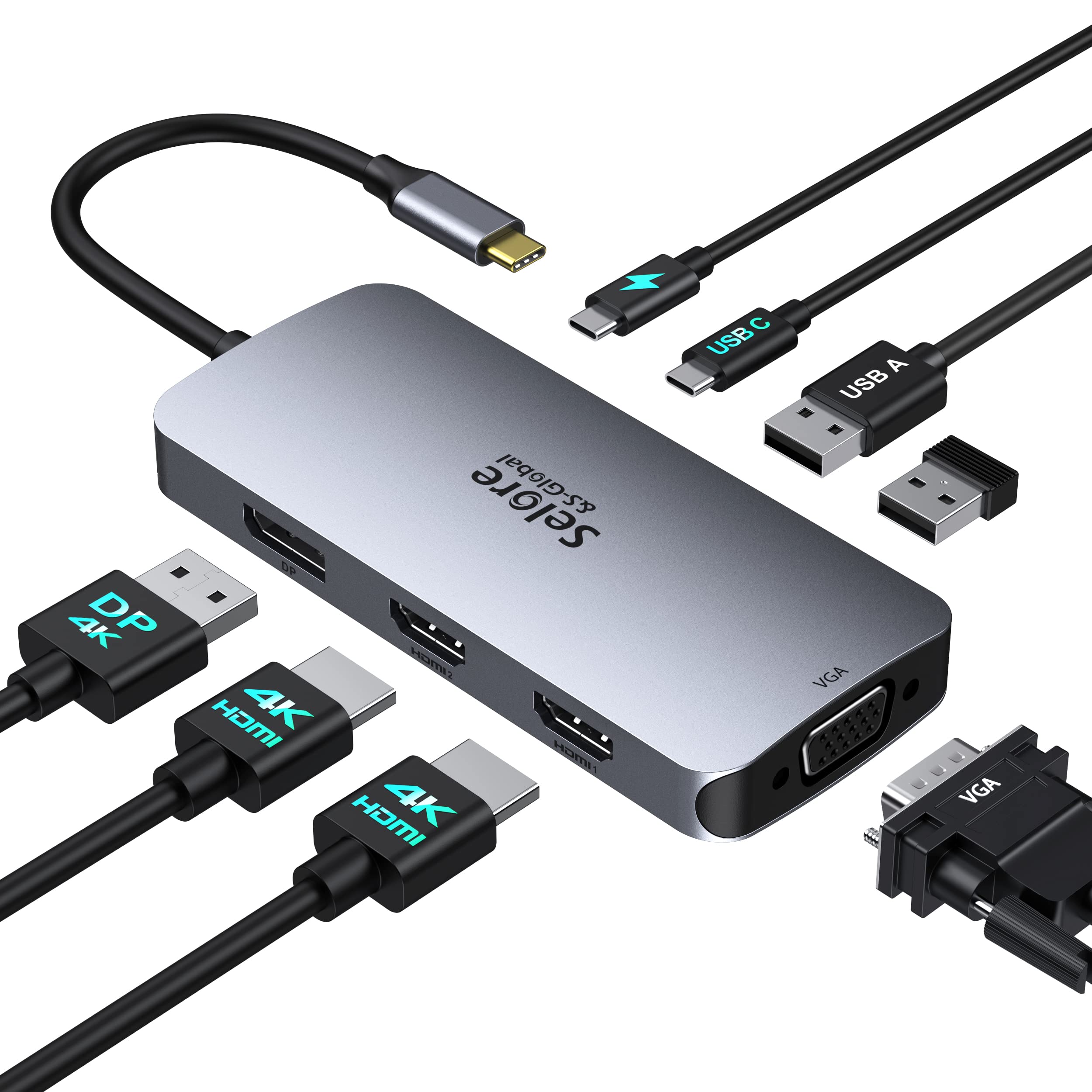 Estación De Acoplamiento Usb C Selore Dual Hdmi Displayport Vga 100w Pd - Venta Internacional.
