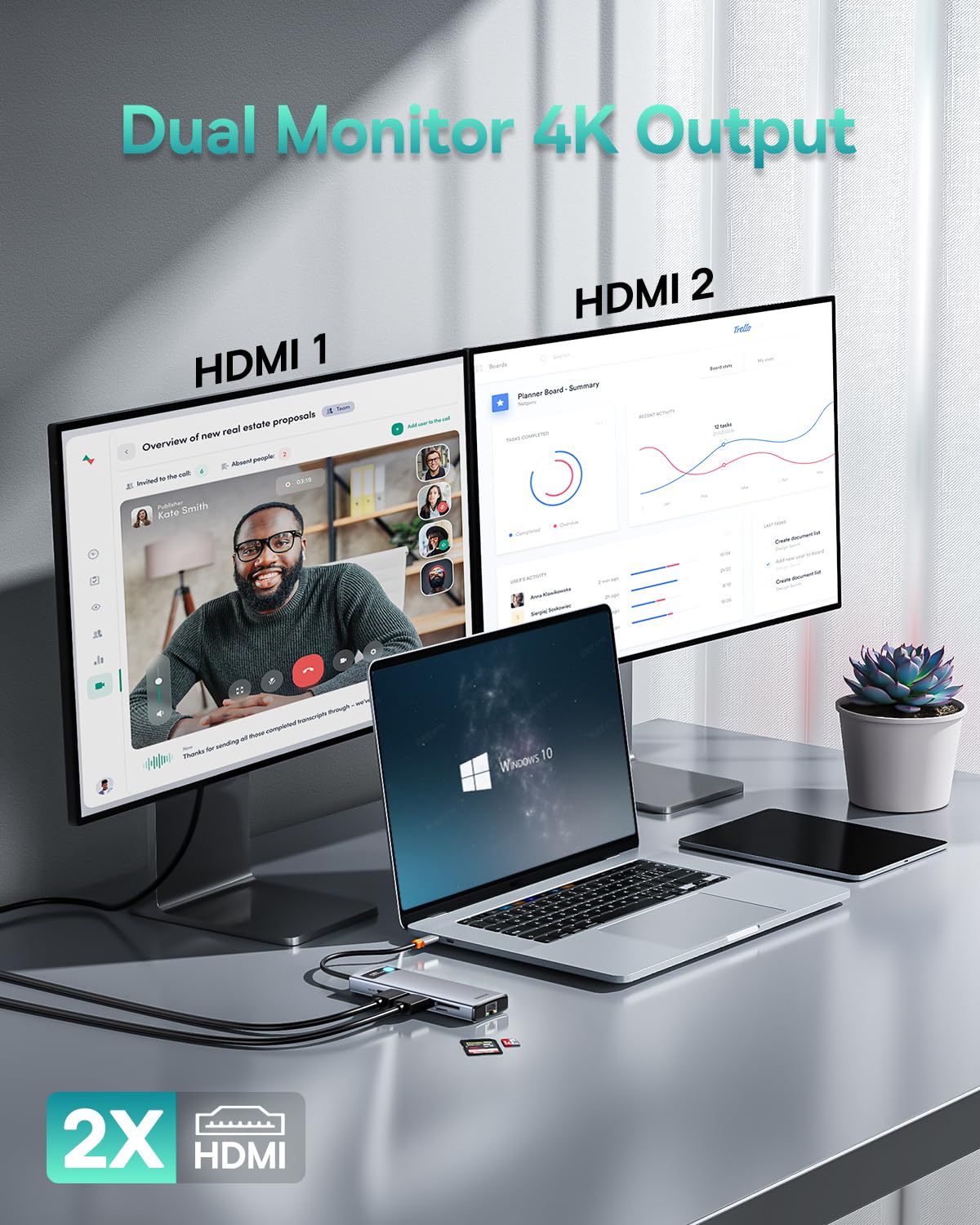 Foto 3 | Estación De Acoplamiento Para Portátil Baseus Dual Monitor 4k @120hz 9 En 1 - Venta Internacional.