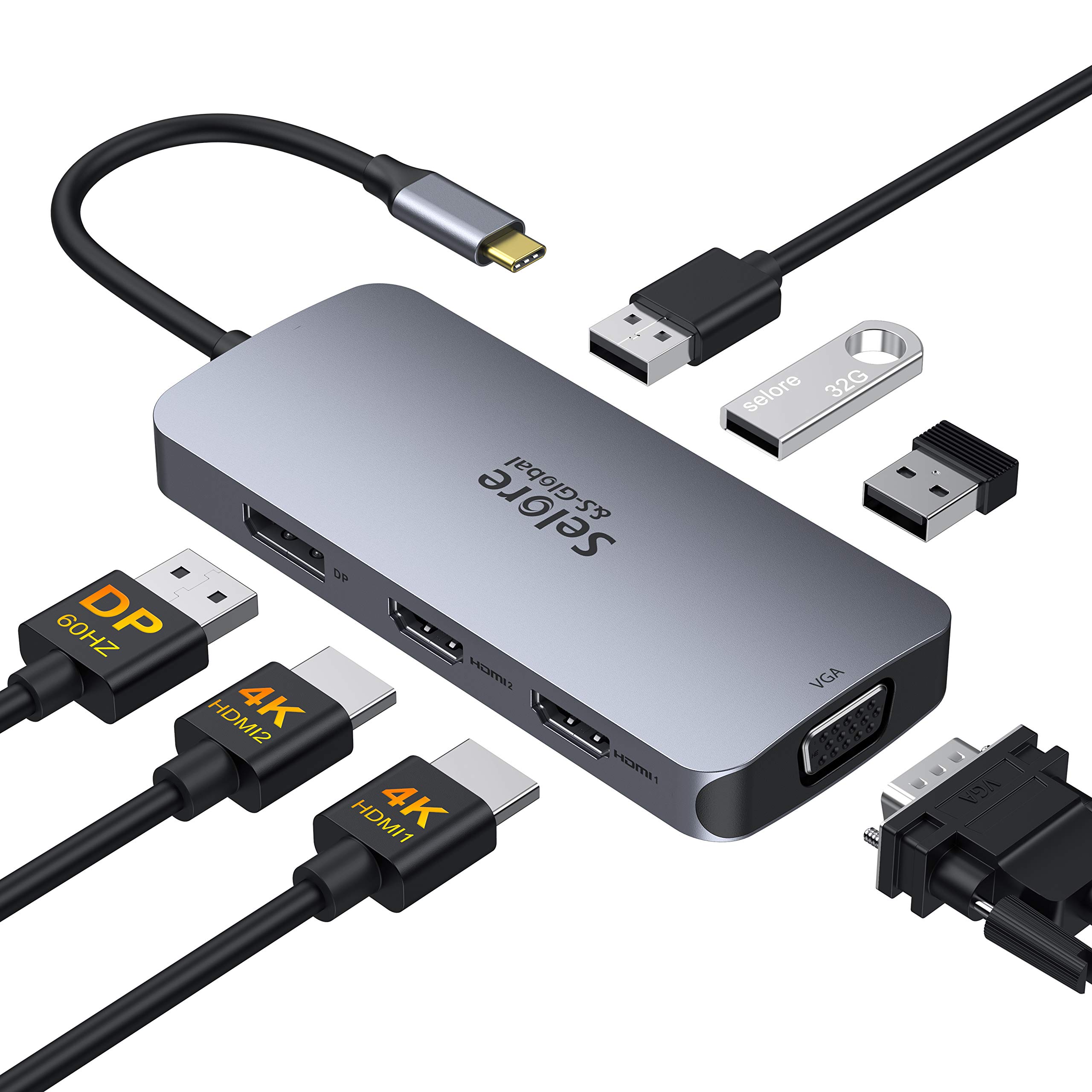 Foto 2 pulgar | Adaptador Usb C A Hdmi Dual, Estación De Acoplamiento 7 En 1 Para Dell Xps - Venta Internacional.