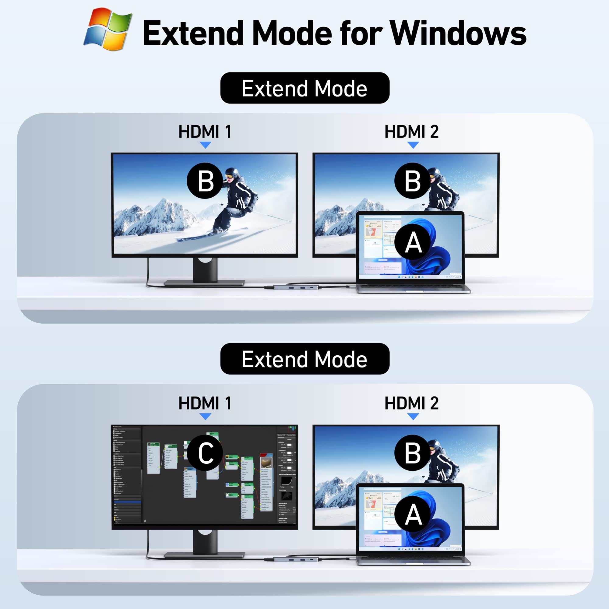 Foto 4 pulgar | Adaptador Hdmi Dual 8 En 1 Para Estación De Acoplamiento Usb C Selore - Venta Internacional.