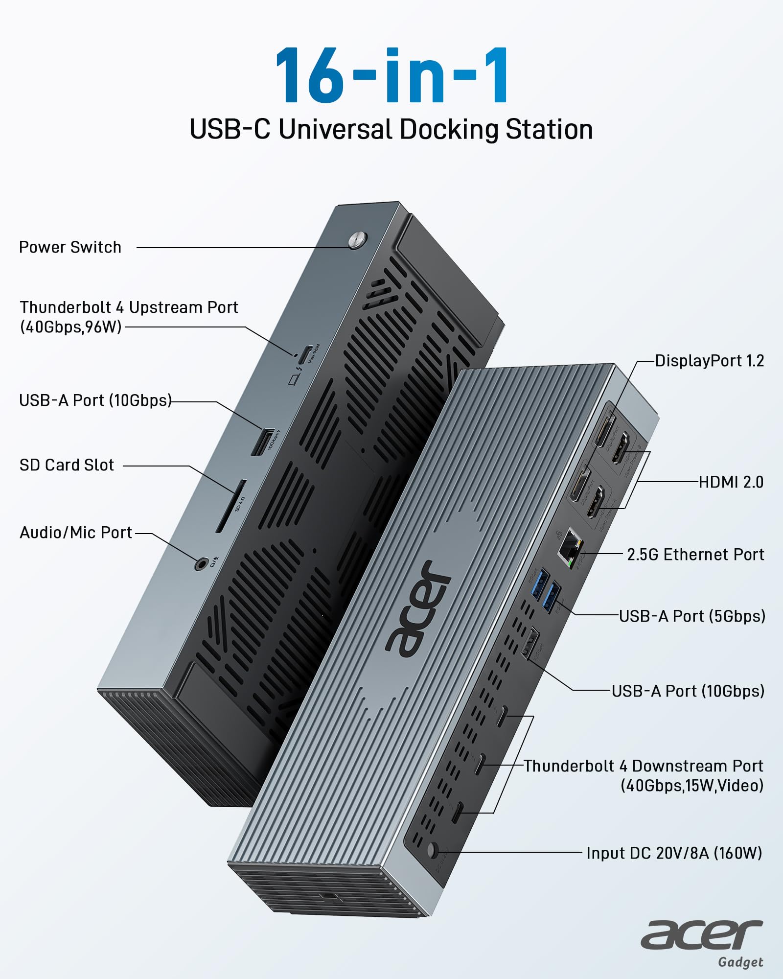 Foto 2 | Estación De Acoplamiento Thunderbolt 4 Acer 16 En 1 8k Con Adaptador De 160 W - Venta Internacional.