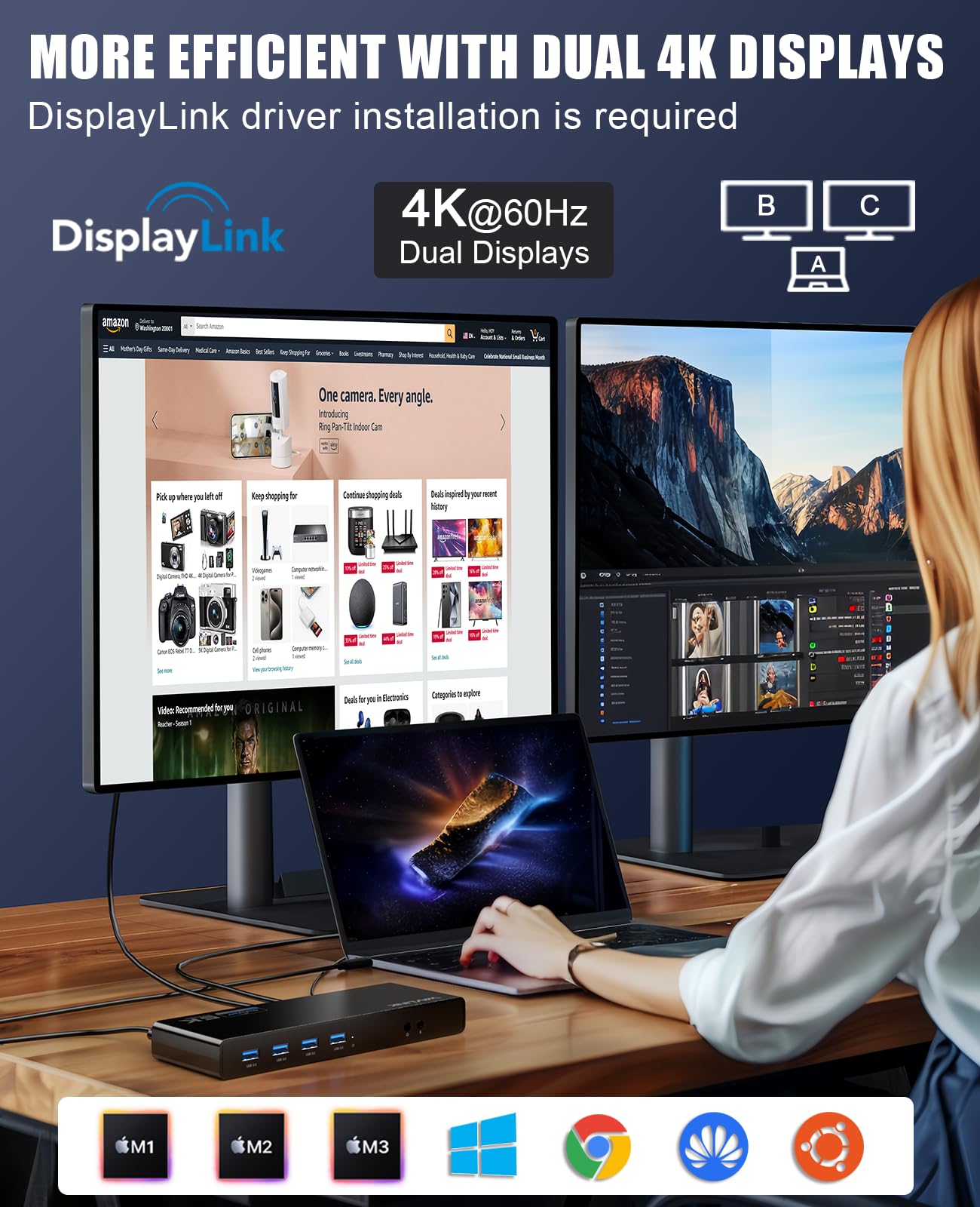 Foto 4 pulgar | Estación De Acoplamiento Wavlink Usb 3.0 Y Usb-c Con Pantalla Dual 4k - Venta Internacional.