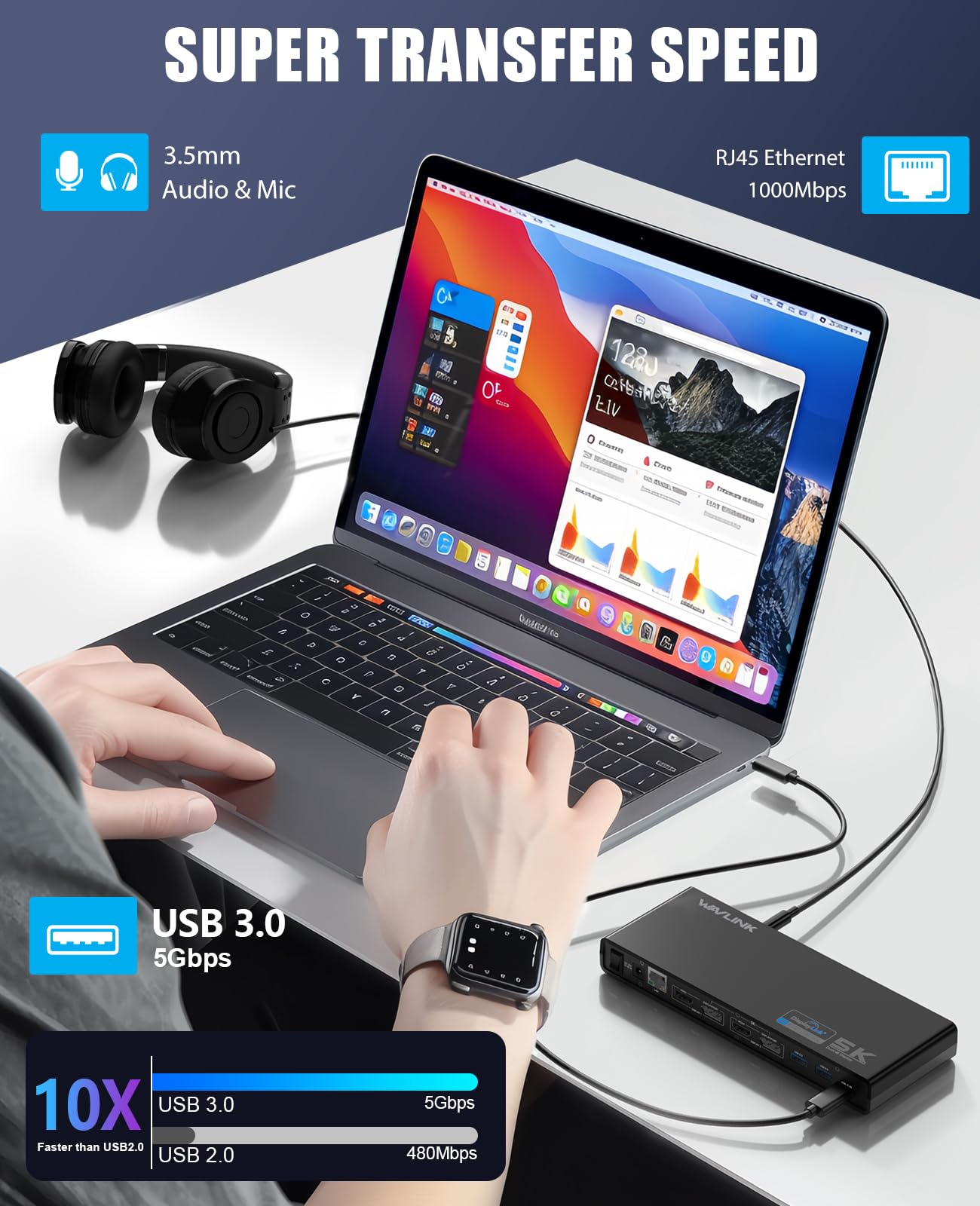 Foto 7 pulgar | Estación De Acoplamiento Wavlink Usb 3.0 Y Usb-c Con Pantalla Dual 4k - Venta Internacional.