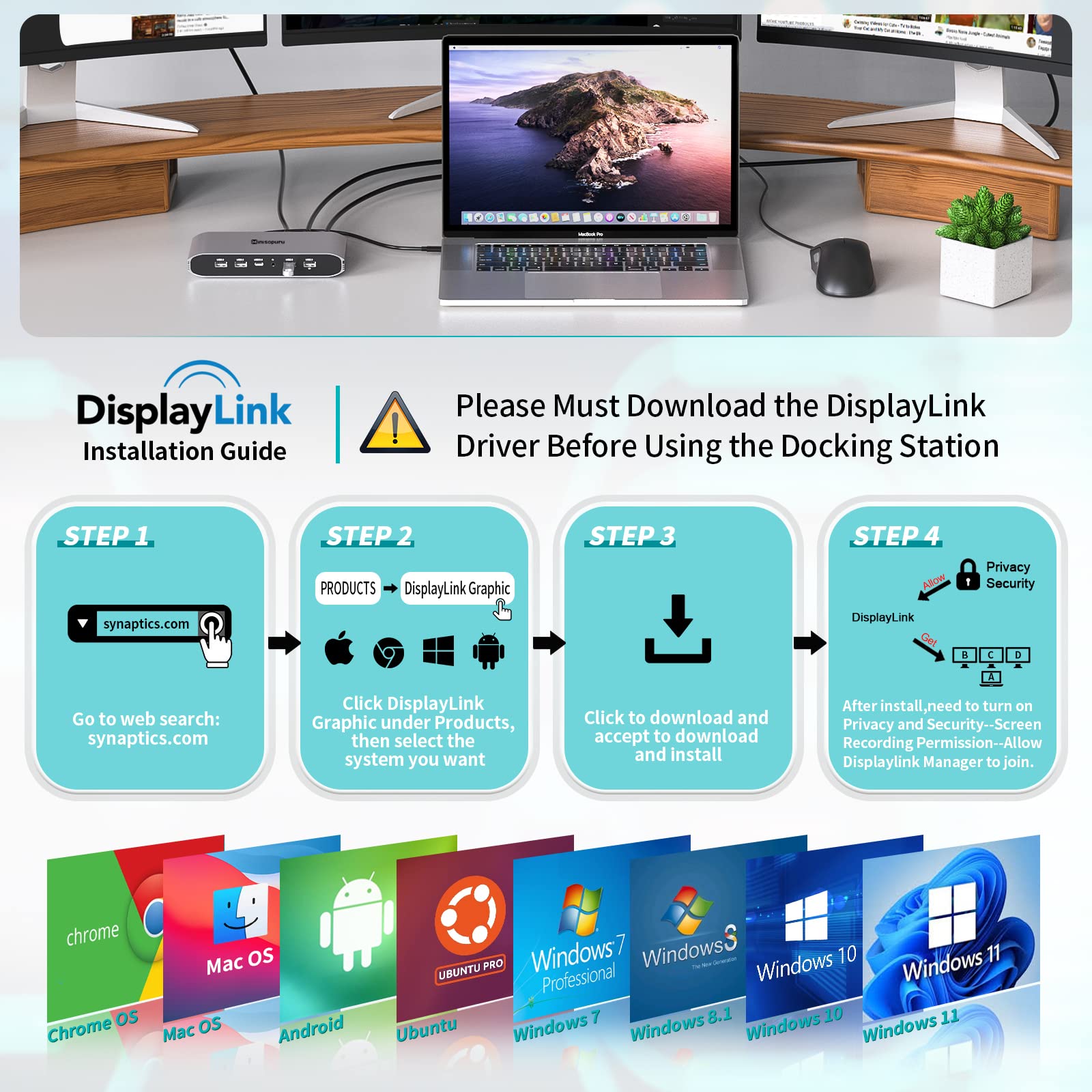 Foto 6 | Estación De Acoplamiento Minisopuru Displaylink De Triple Pantalla De 100 W - Venta Internacional.