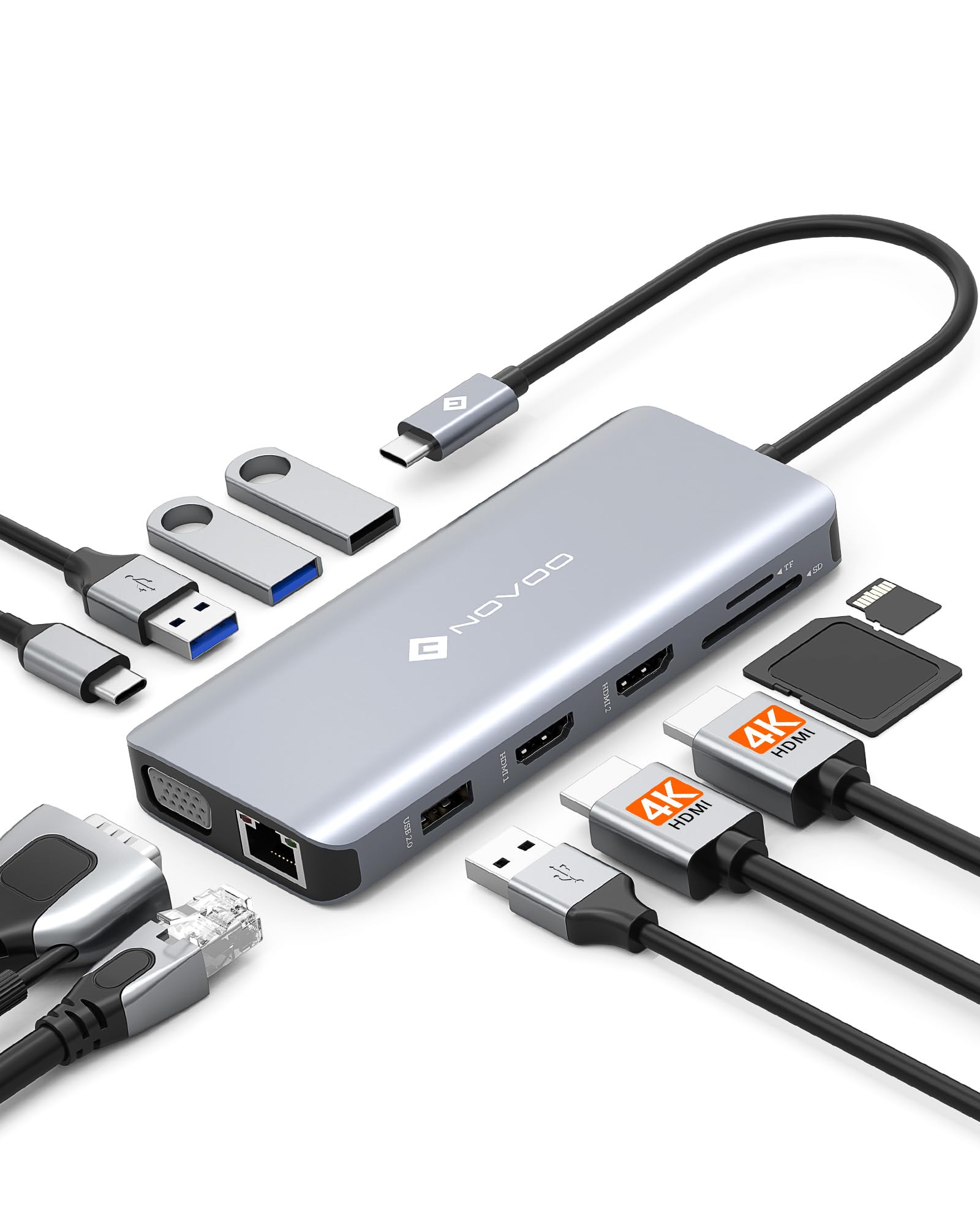 Foto 2 pulgar | Estación De Acoplamiento Usb C Novoo 11 En 1, Doble Hdmi, Vga, 100 W Pd - Venta Internacional.