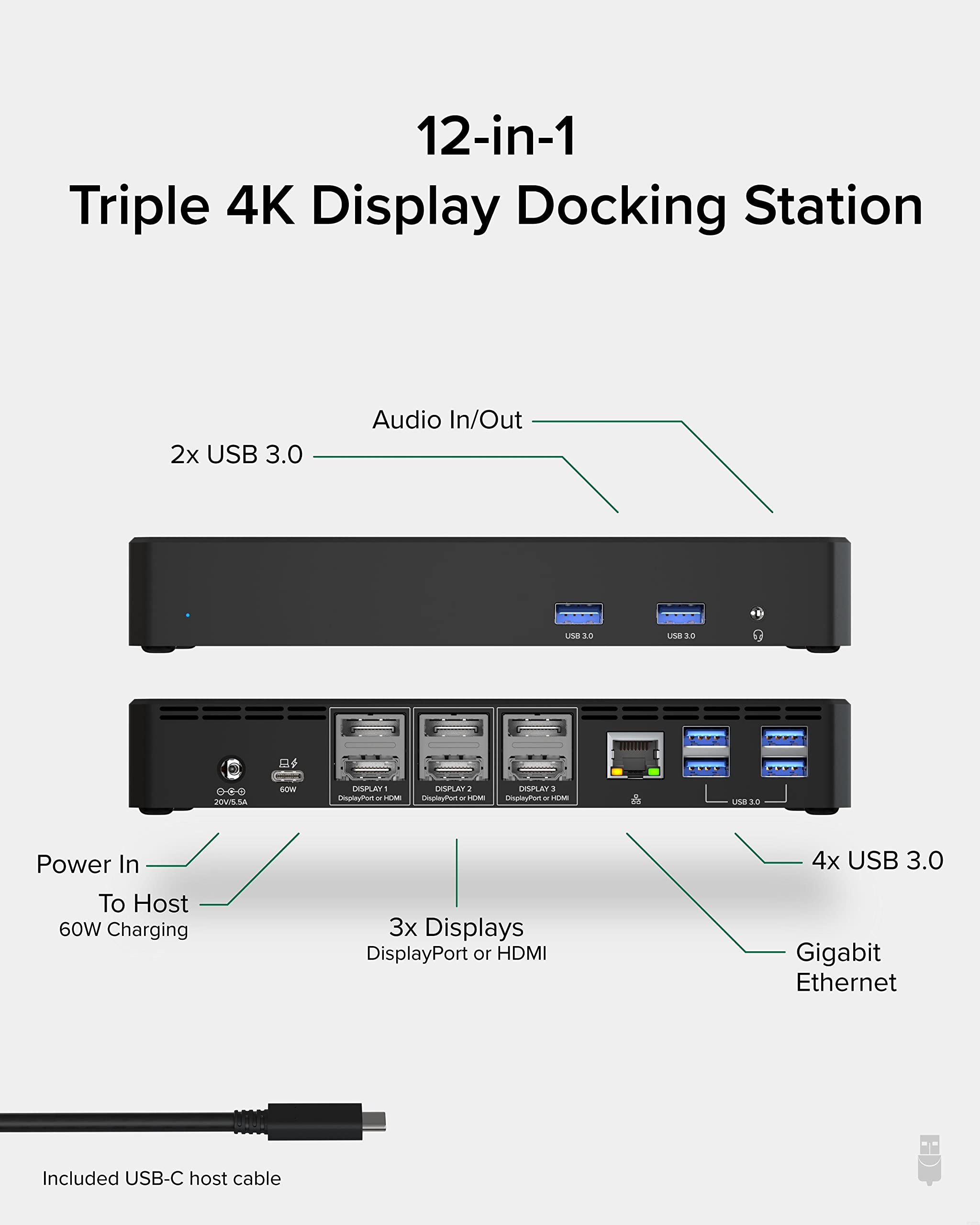 Foto 3 pulgar | Estación de Acoplamiento Usb C Triple Monitor 4k 12 en 1 Enchufable - Venta Internacional