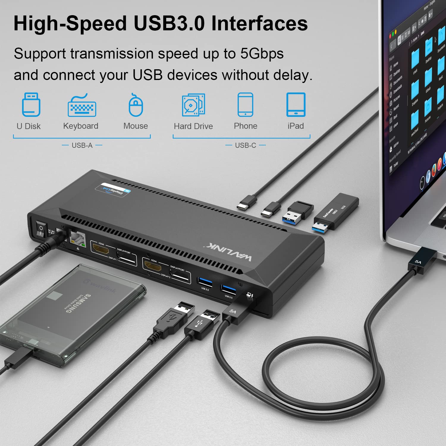 Foto 7 pulgar | Estación De Acoplamiento Wavlink Universal Usb C Para Monitores Duales 5k/4k - Venta Internacional.