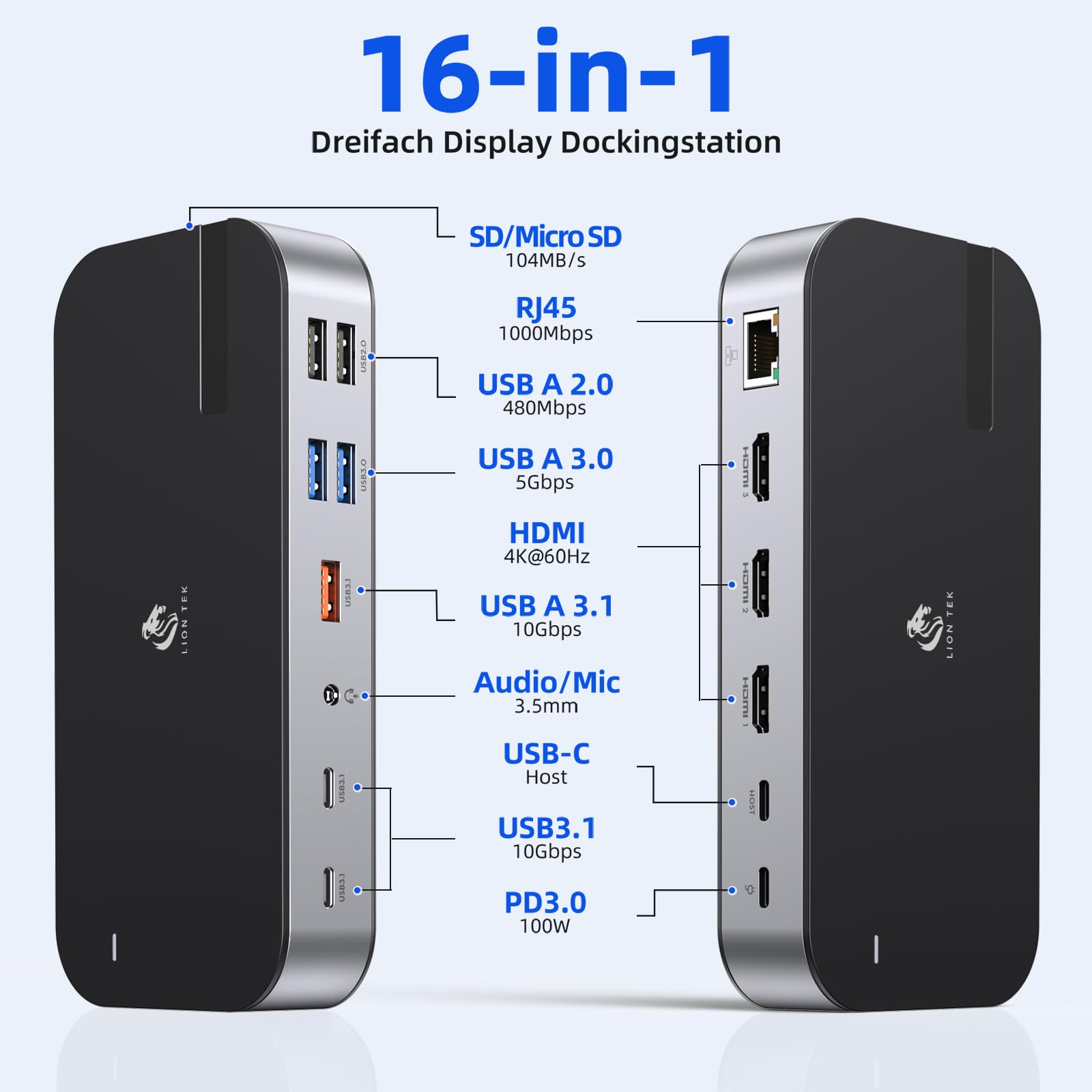 Foto 3 pulgar | Estación De Acoplamiento Para Portátil Lionwei 16 En 1 Con Triple Monitor Usb C - Venta Internacional.