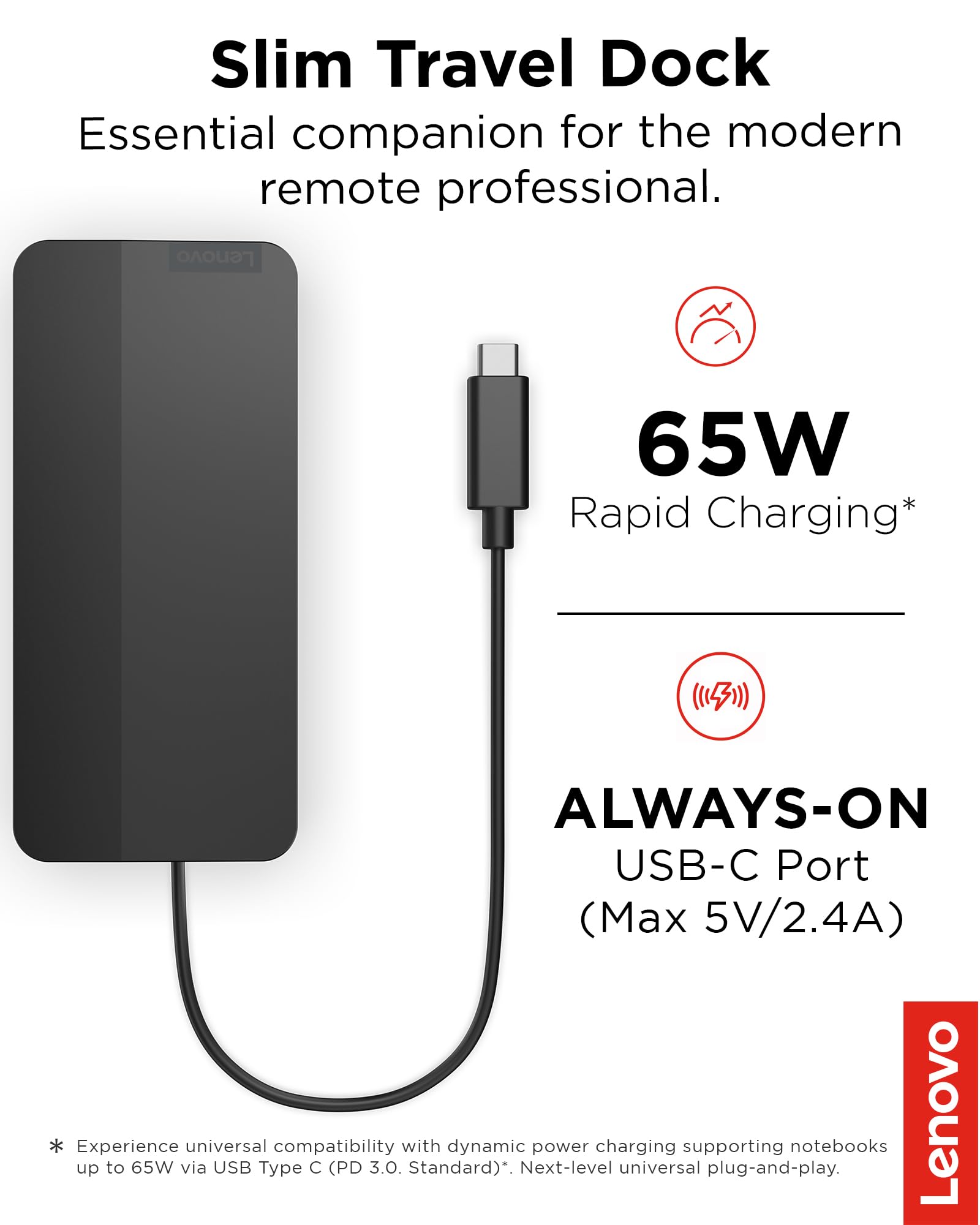 Foto 3 pulgar | Dock Lenovo Usb-c Slim Travel, 8 Puertos, 65 W, Pantalla Pd 4k - Venta Internacional.