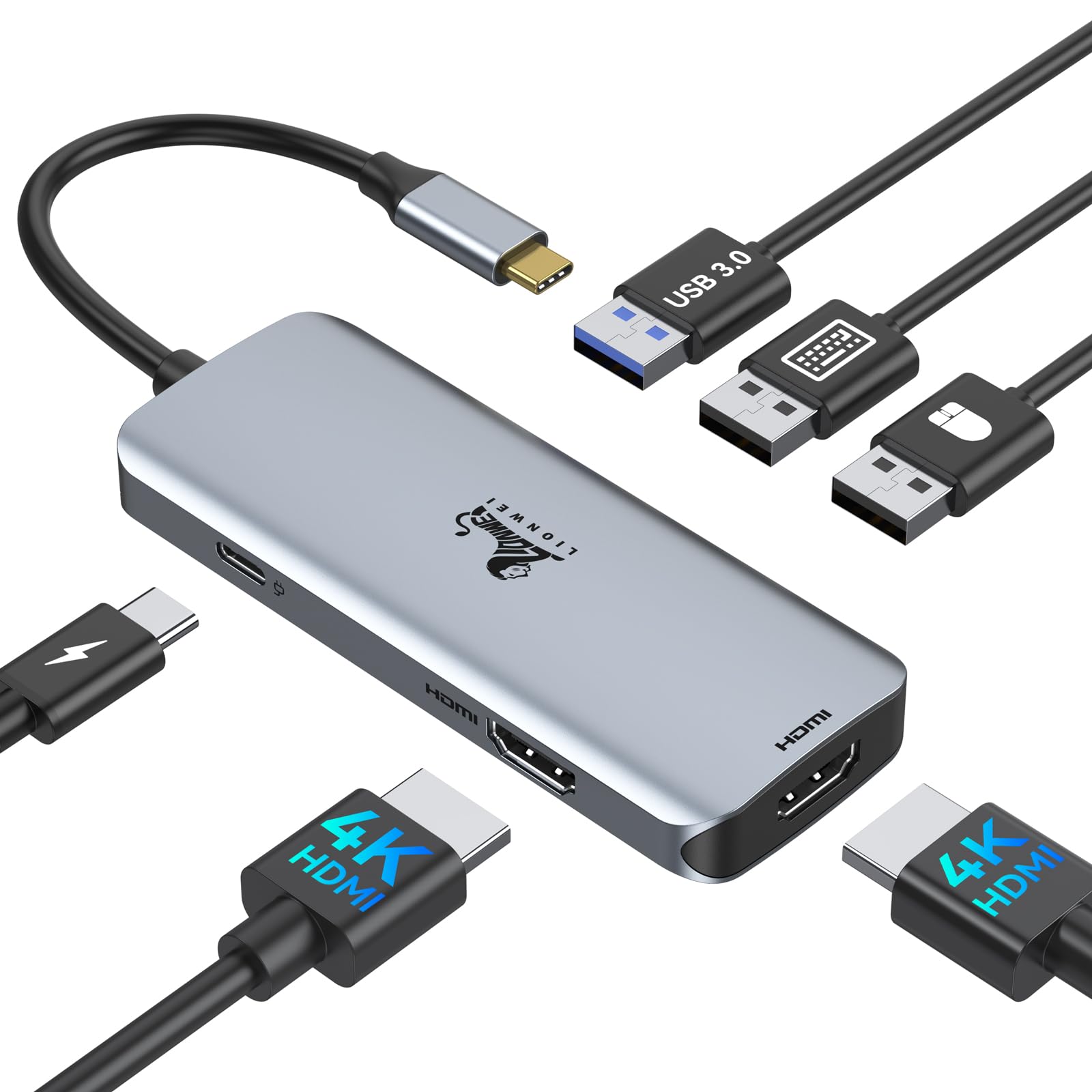 Foto 2 pulgar | Estación De Acoplamiento Usb C Con Doble Monitor Lionwei Hub 6 En 1 De 100 W - Venta Internacional.
